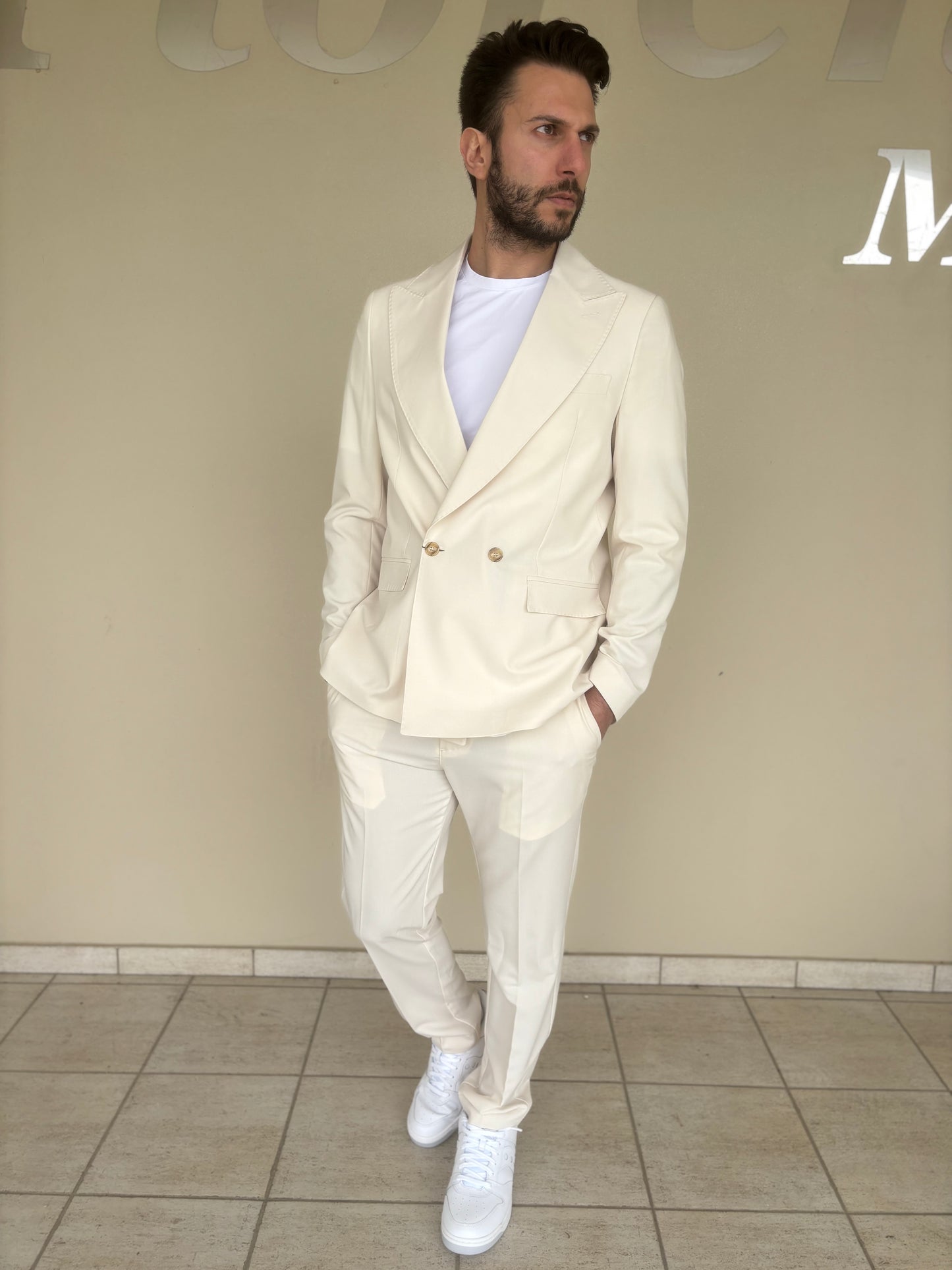 Marcel Morel abito doppiopetto over PANNA