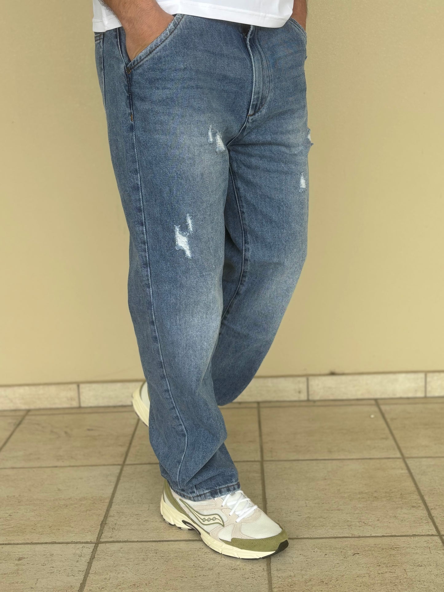 Rytual jeans regular con strappetti tasca obliqua lavaggio medio JEANS