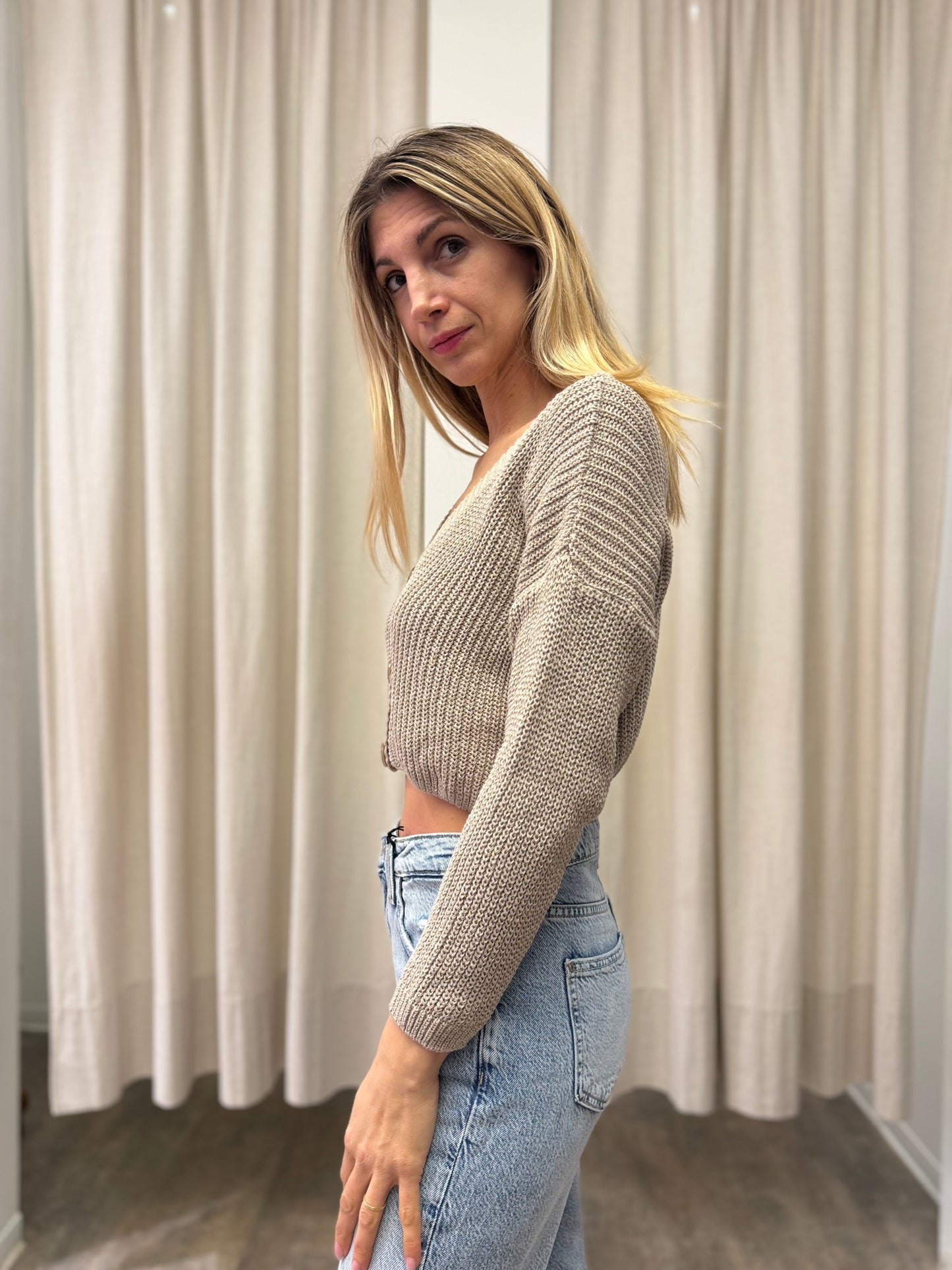 Susy Mix Cardigan over corto con bottoni CORDA