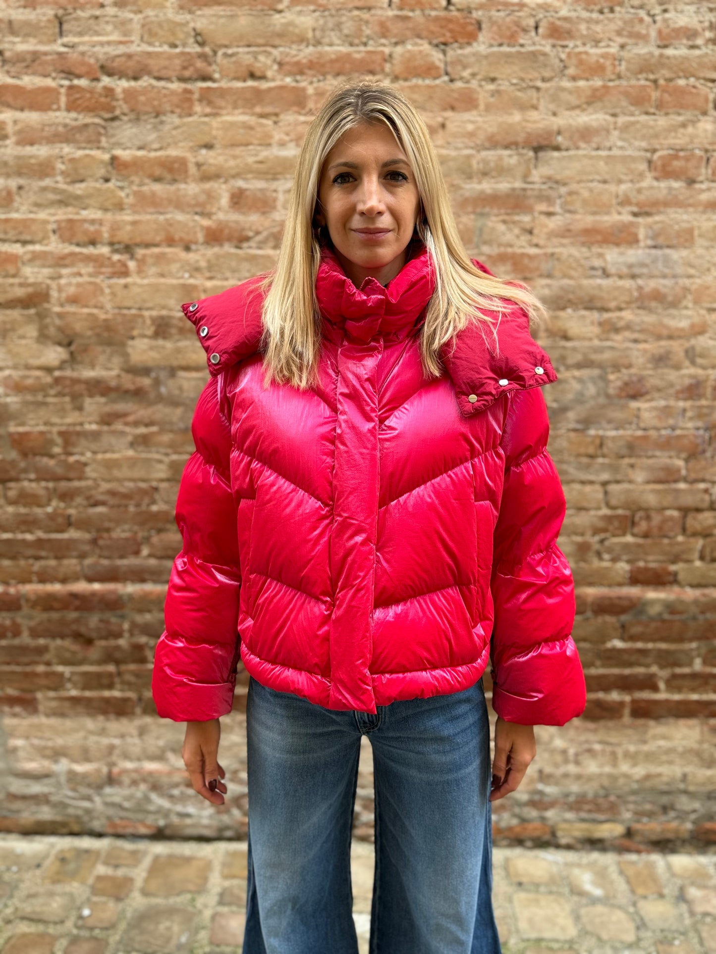 Add Bomber in nylon ultrashiny con cappuccio FUCSIA