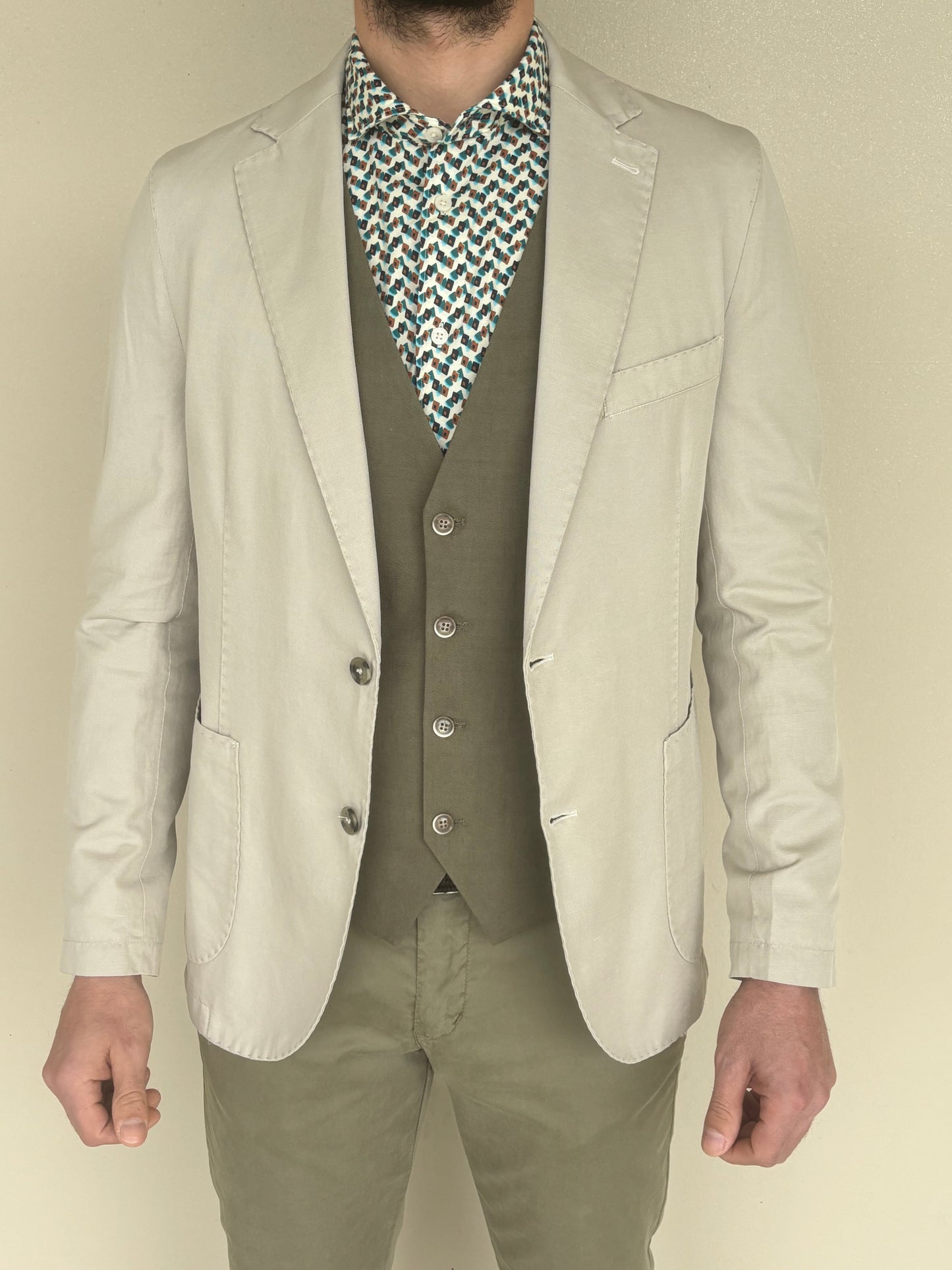 Loft88 giacca cotone-lino tasca toppa stretch BEIGE