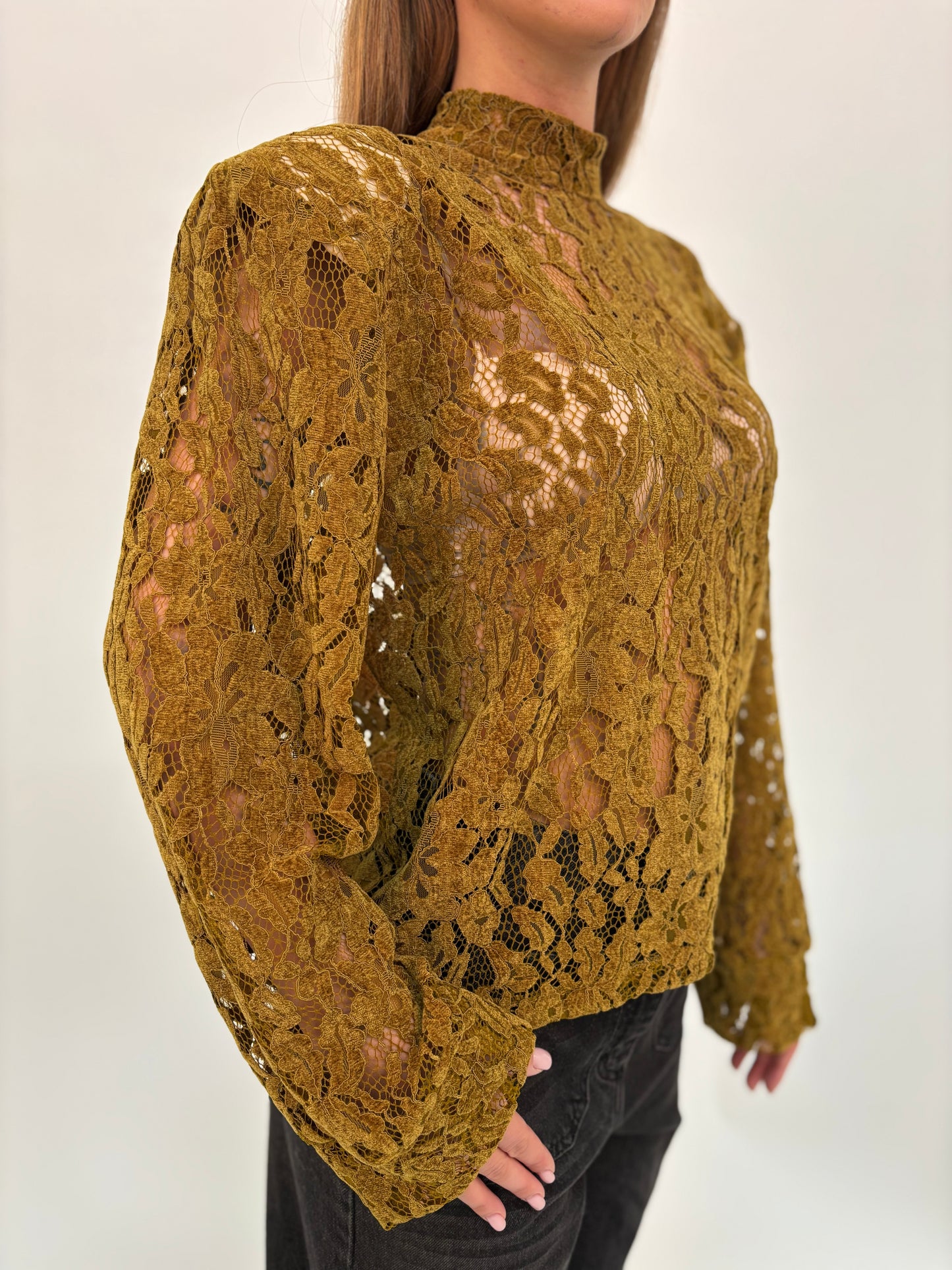 Haveone Blusa in pizzo ml VERDE OLIVA