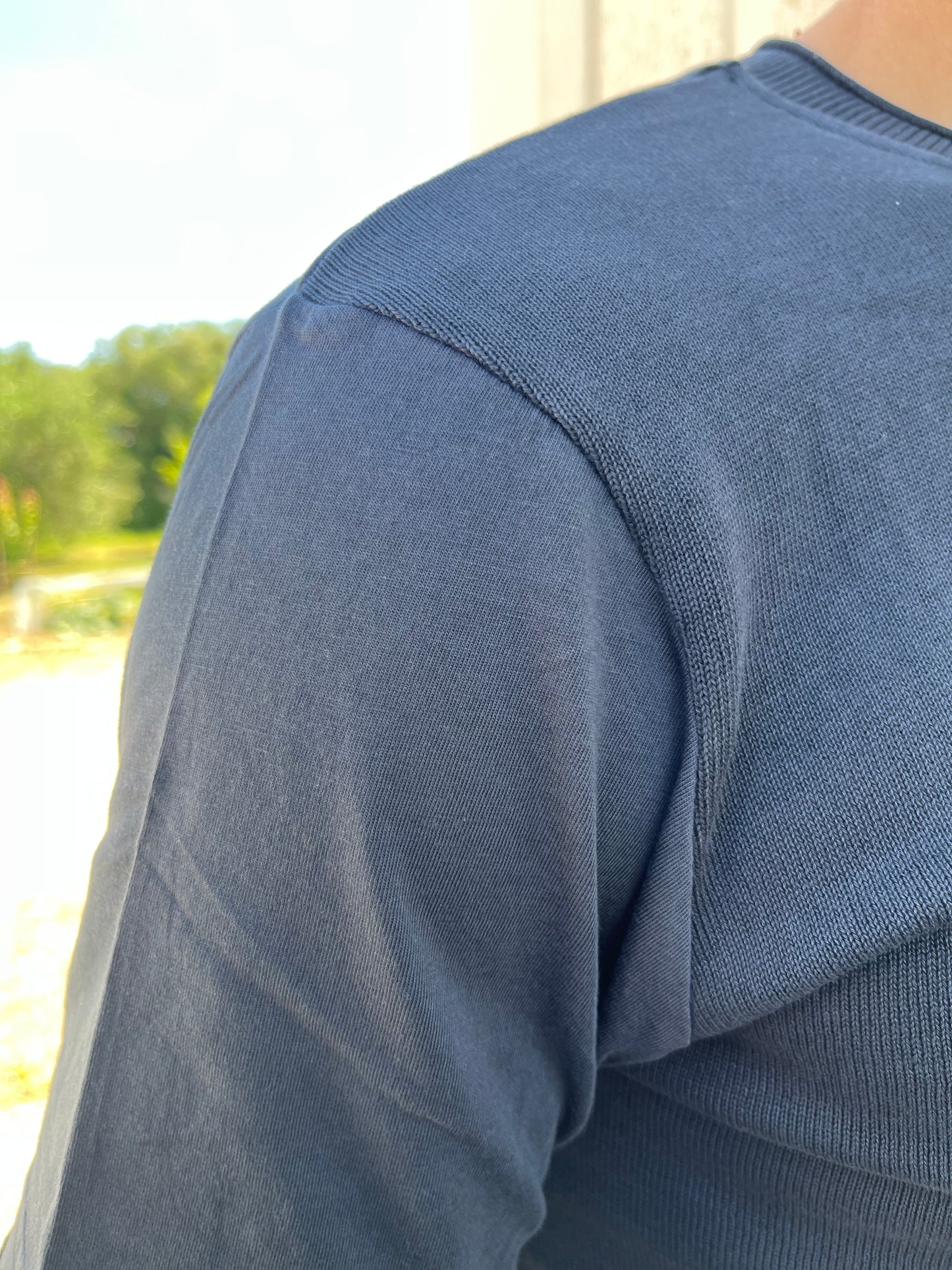 loft88 maglia manica corta in filo di cotone schiena liscia BLU