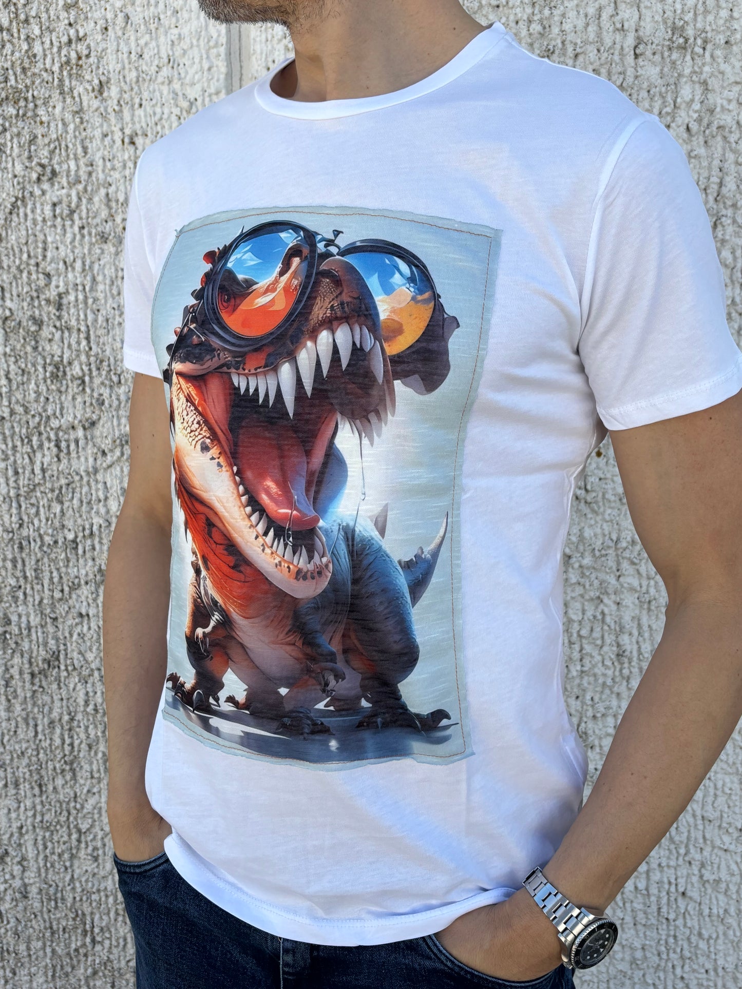 Trepuntonove t-shirt mm dinosauro occhiali BIANCO