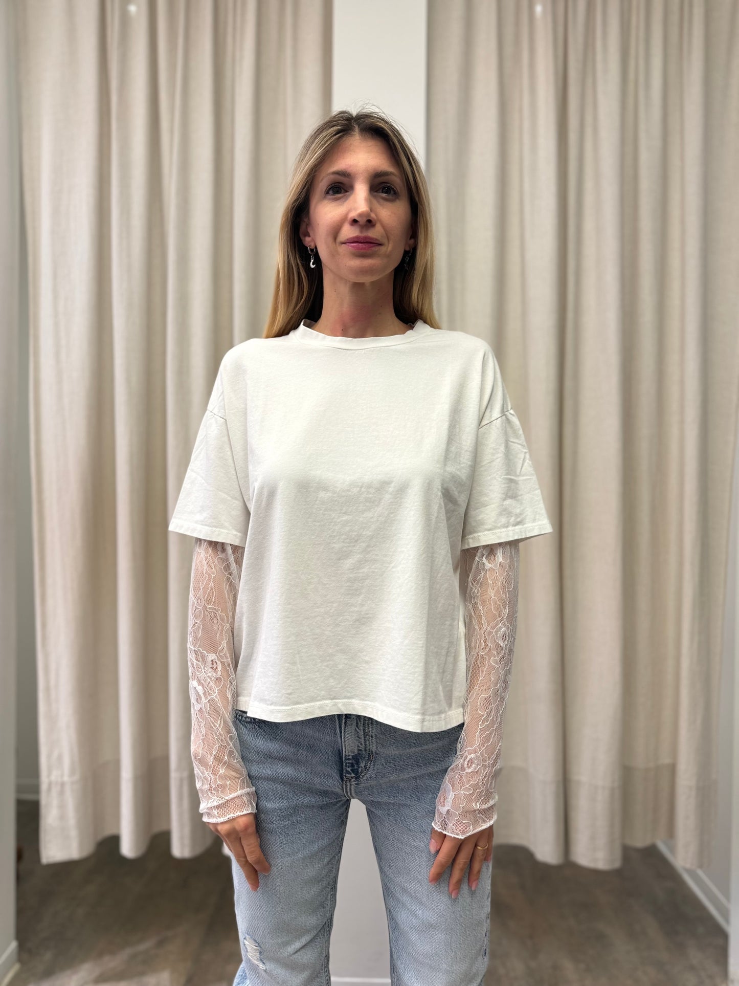 Susy Mix T-shirt con maniche in pizzo BIANCO