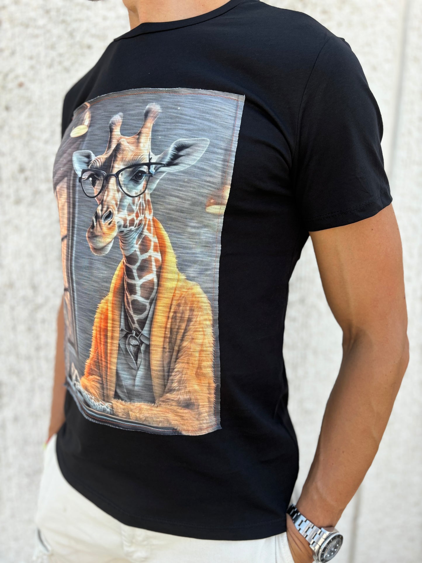 Trepuntonove t-shirt giraffa cardigan NERO