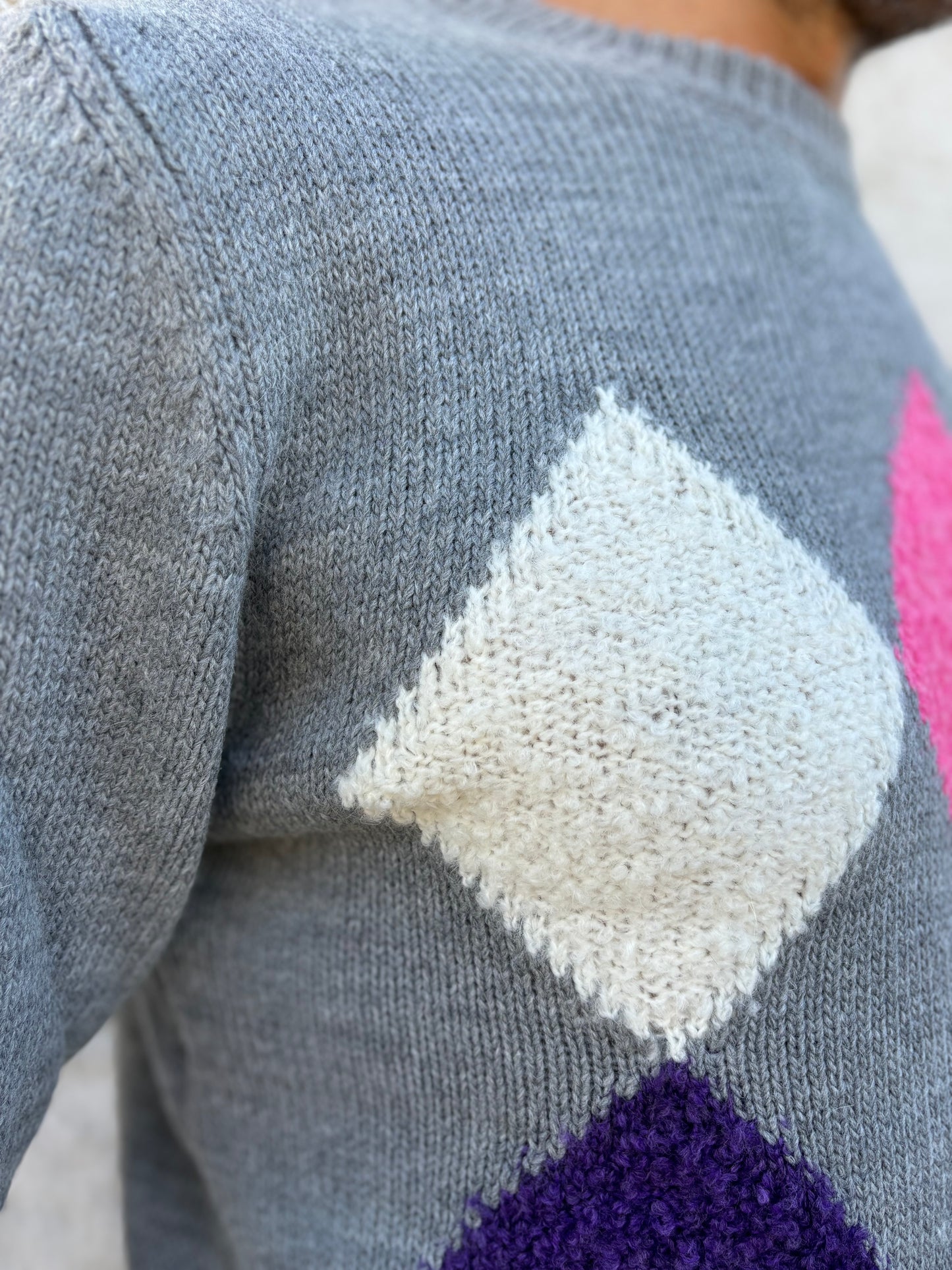 Berna Maglia girocollo in lana fantasia rombi GRIGIO PERLA