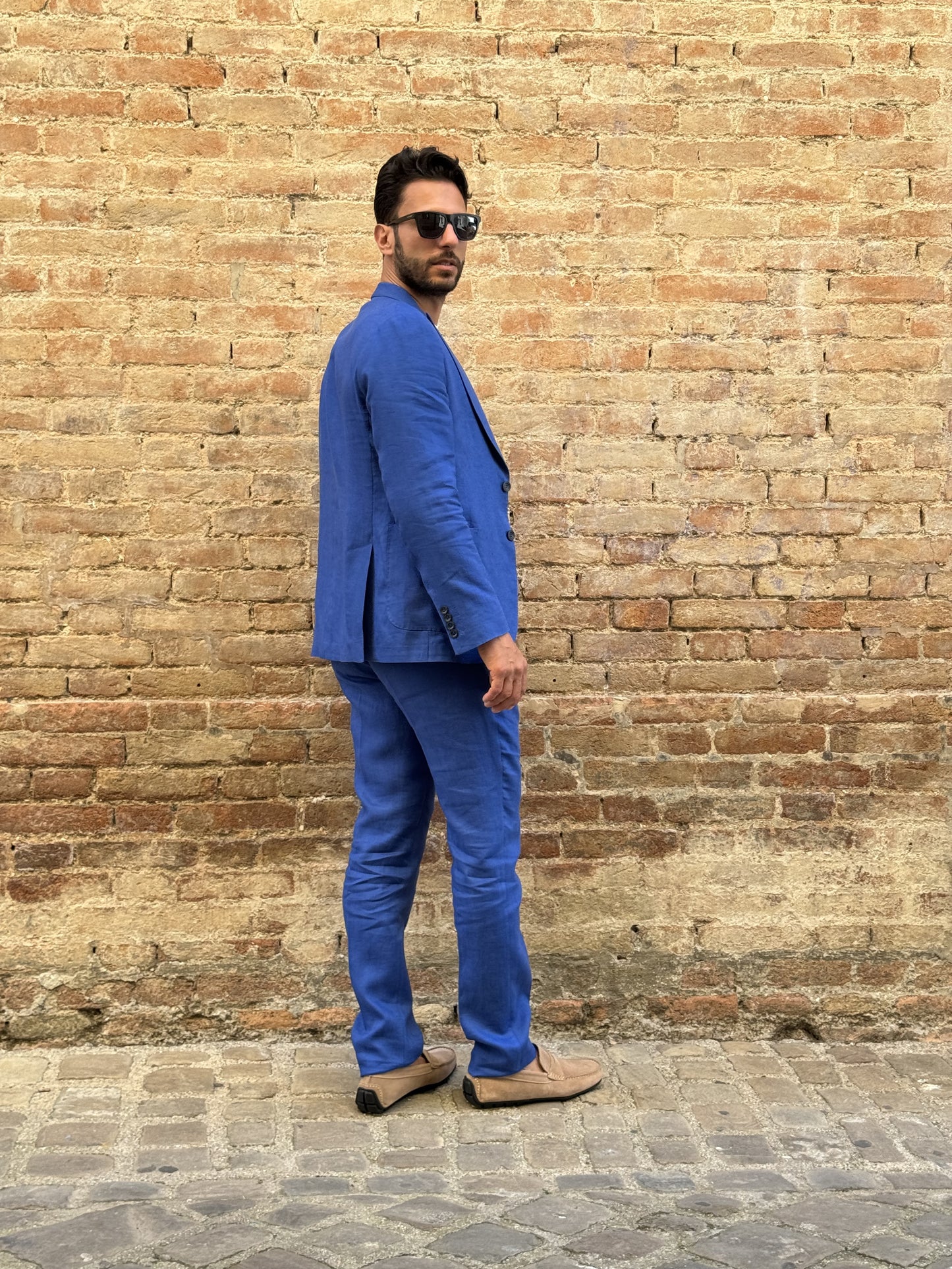 loft88 abito lino tasca toppa punta lancia BLU