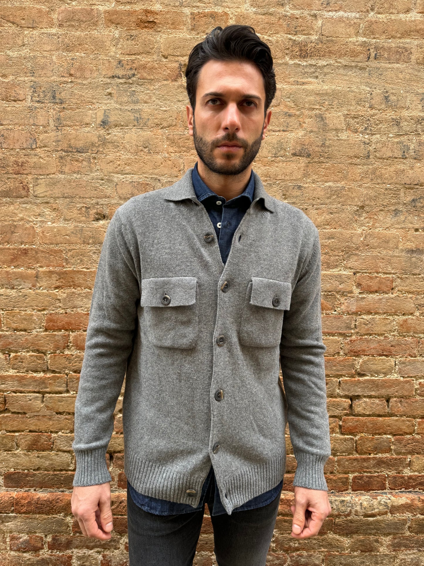 Retrois Giacca maglia con bottoni e collo revers GRIGIO