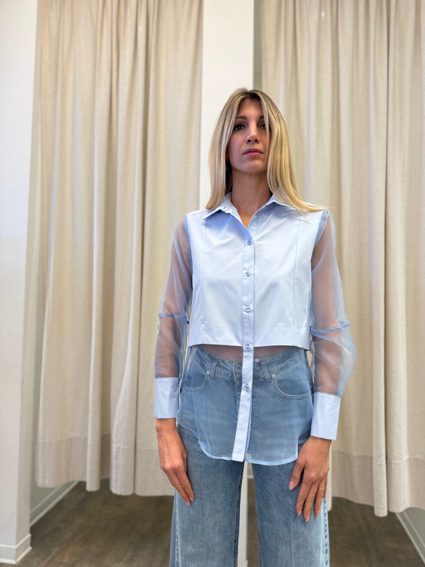 Susy Mix Camicia con inserti in trasparenza CELESTE