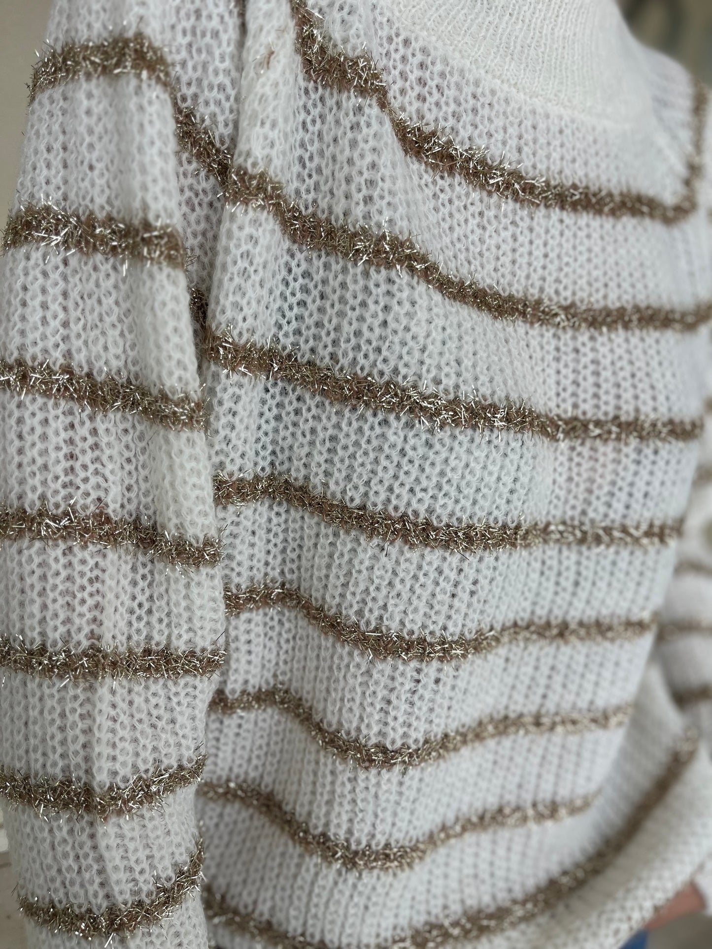 Artigli Maglia lana con righe orizzontali in lurex oro AVORIO