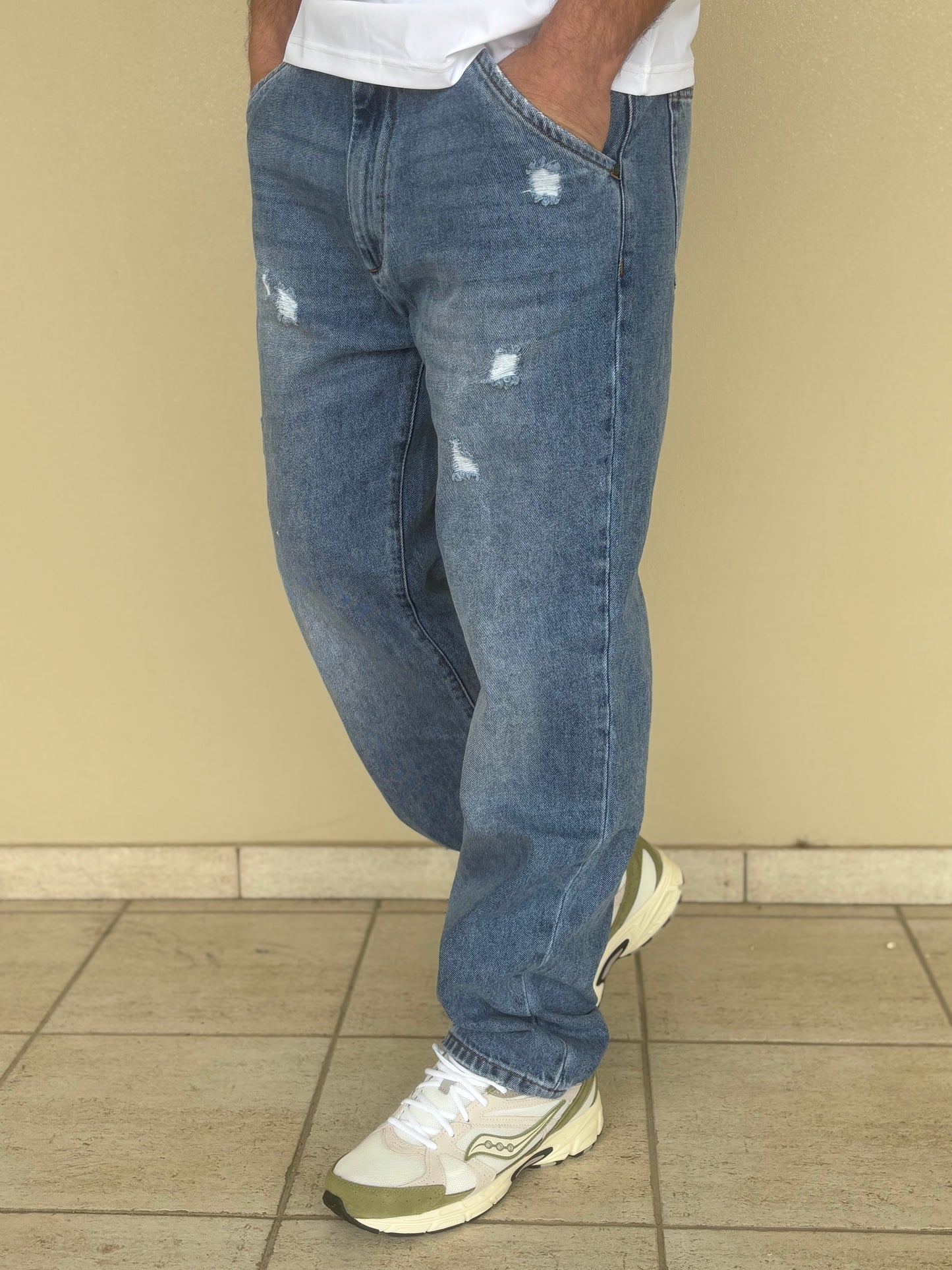 Rytual jeans regular con strappetti tasca obliqua lavaggio medio JEANS