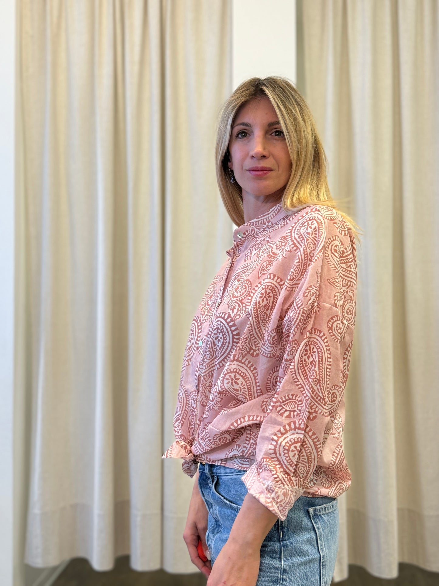 Susy Mix Camicia fantasia foglie ROSA