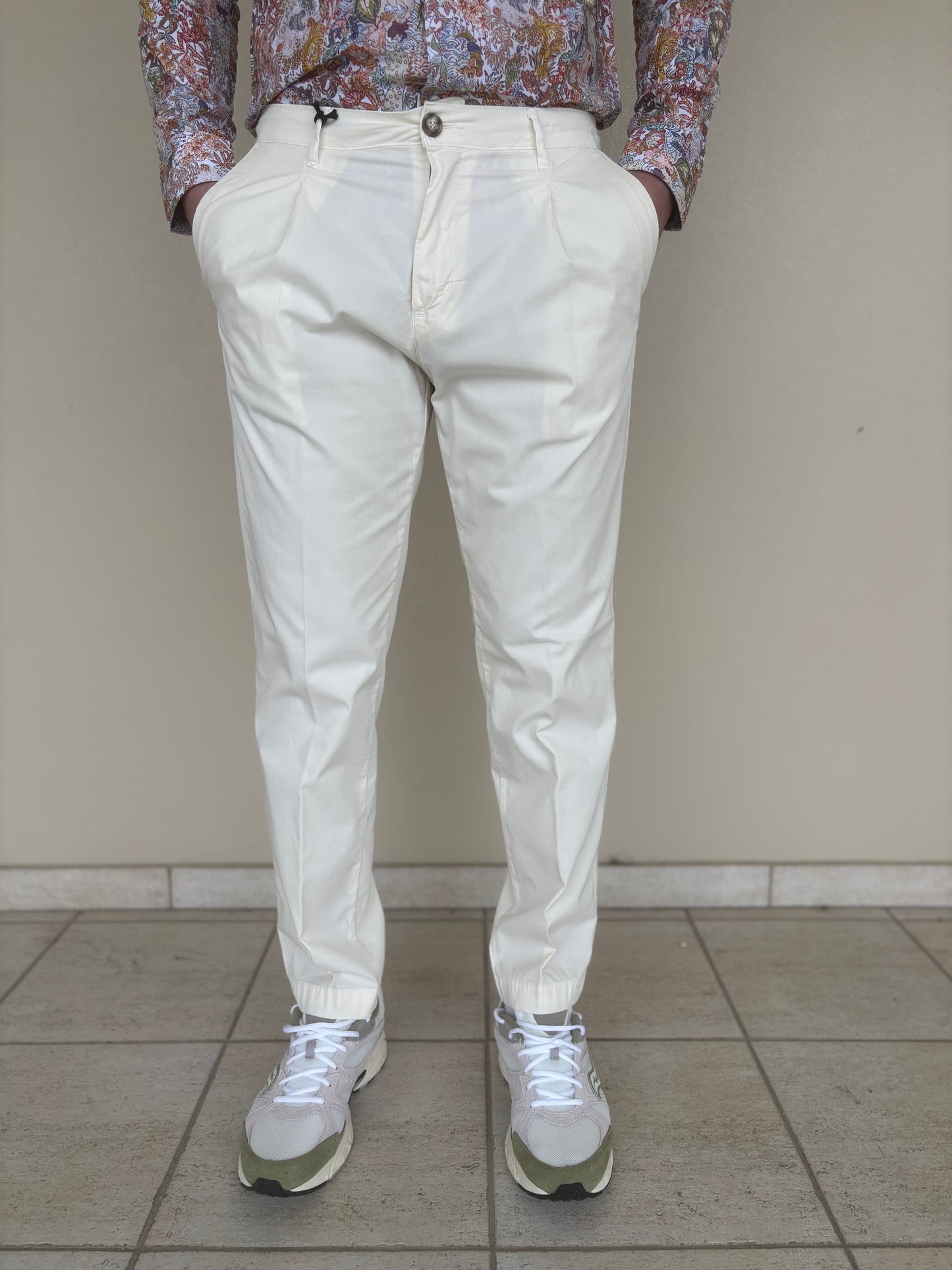 LE BRAGHE pant con pences slim PANNA