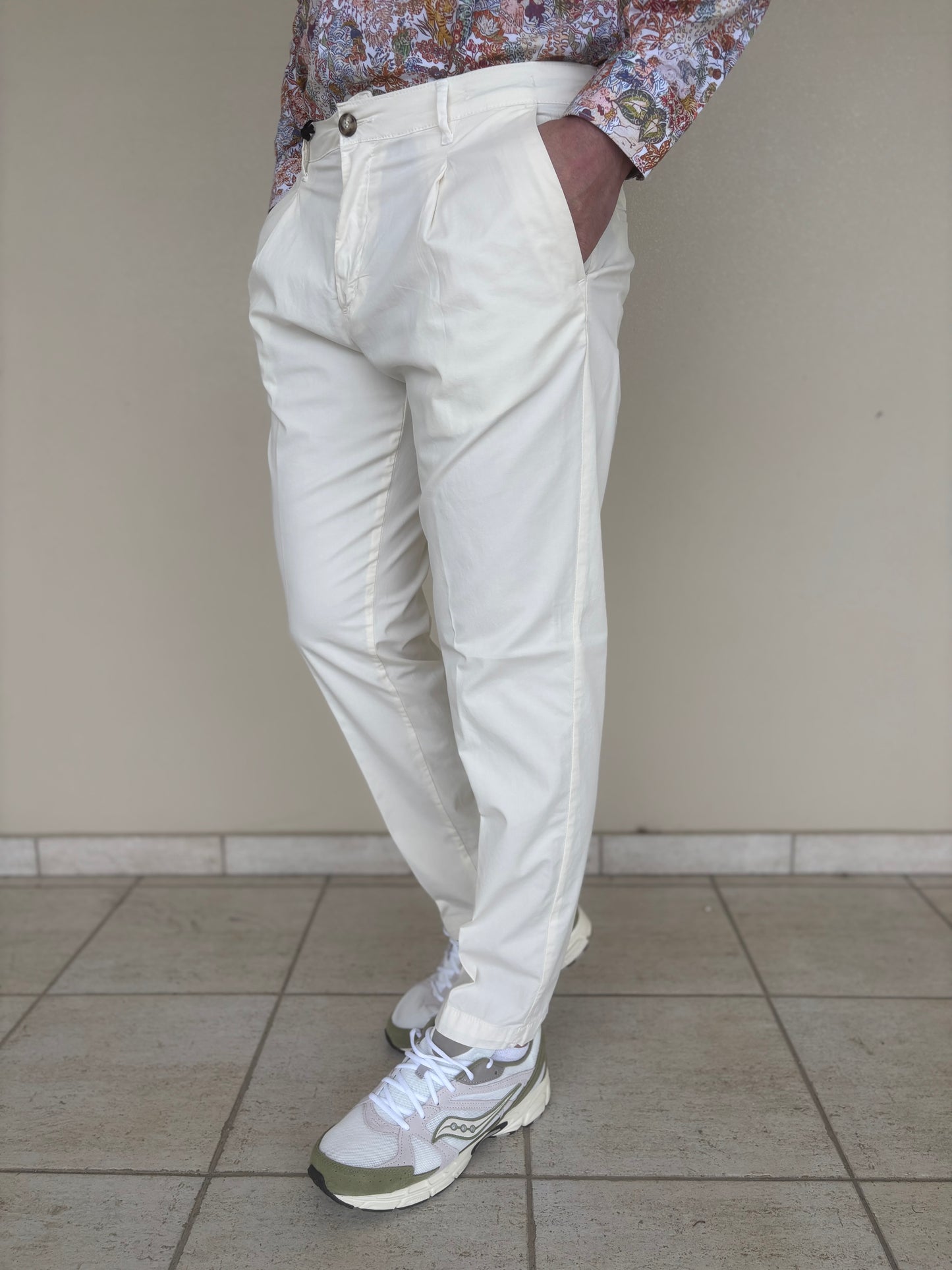 LE BRAGHE pant con pences slim PANNA