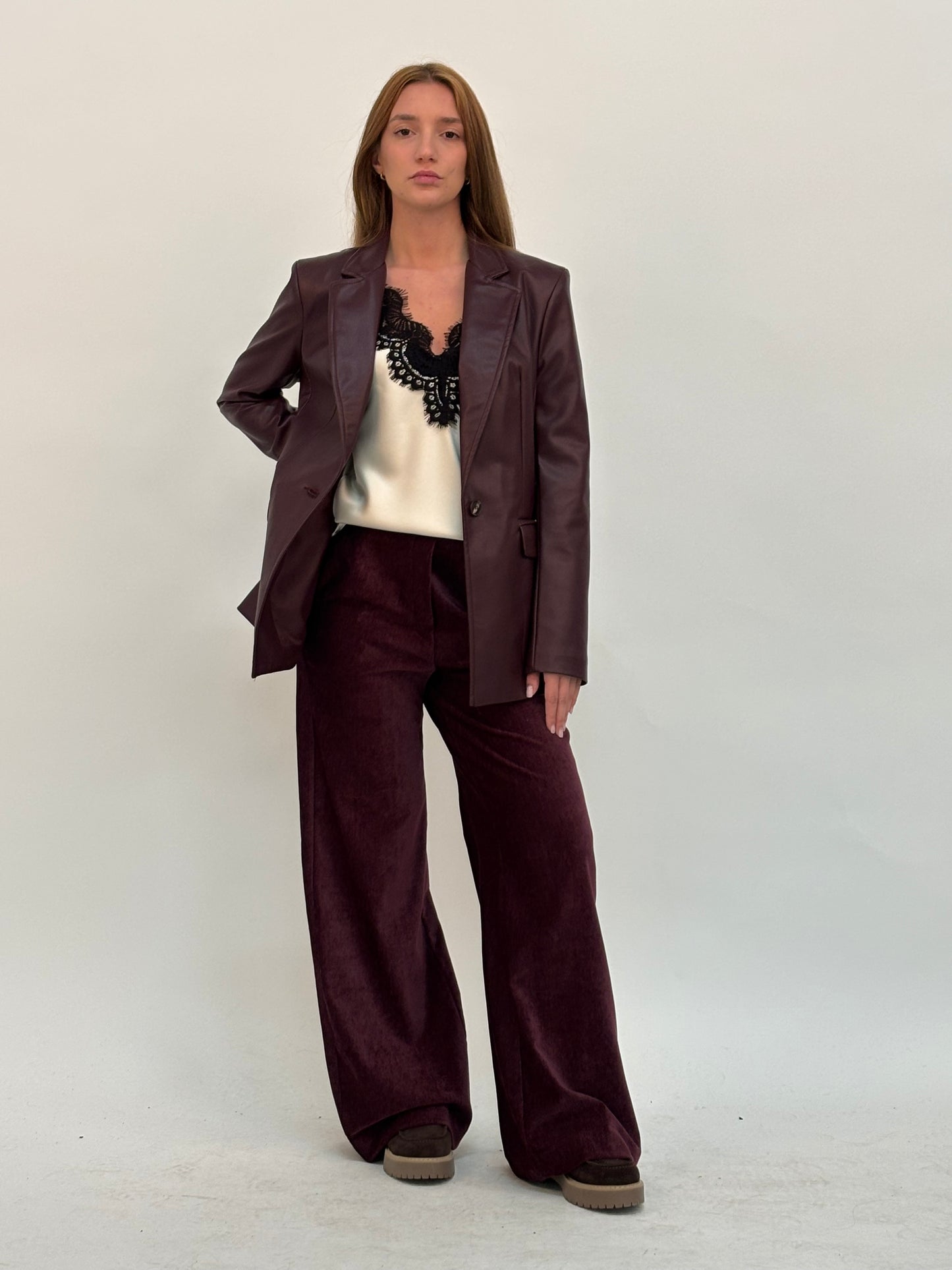 Susy Mix Pantalone palazzo in velluto VINACCIA