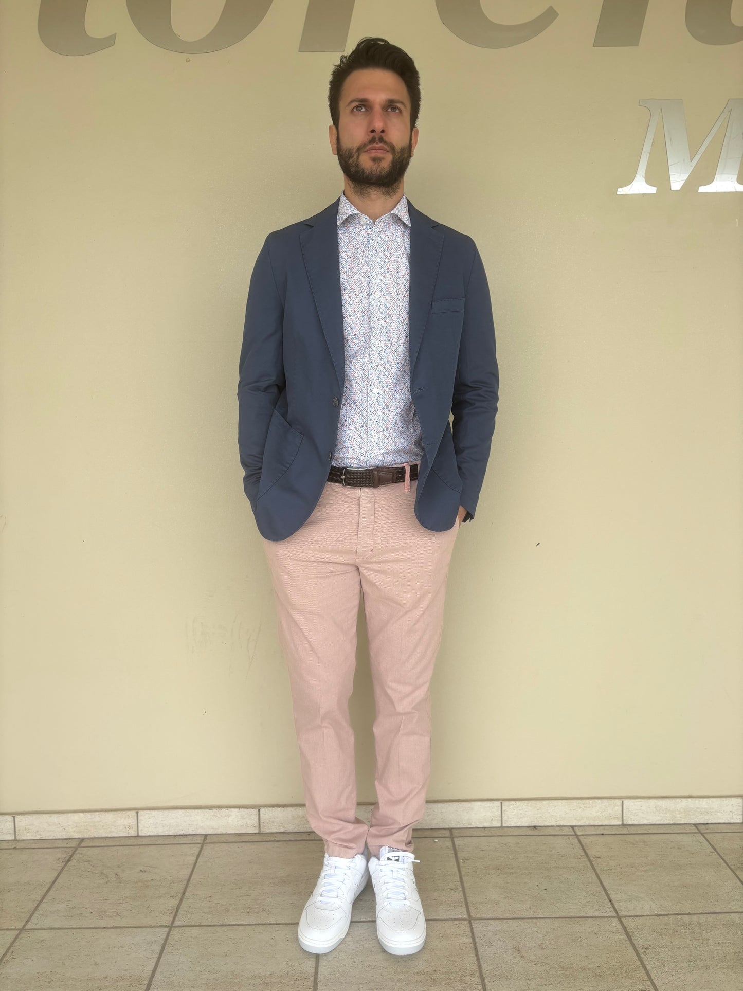 Loft88 giacca cotone-lino tasca toppa stretch INDACO