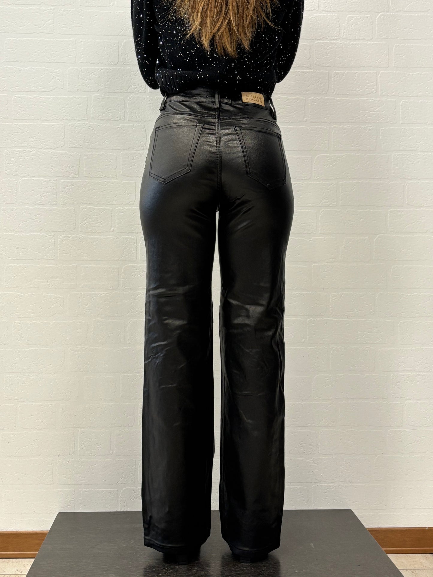Molly Bracken Pantalone palazzo ecopelle NERO