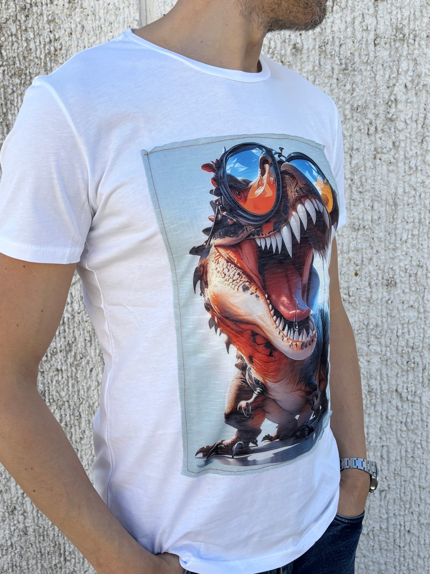 Trepuntonove t-shirt mm dinosauro occhiali BIANCO
