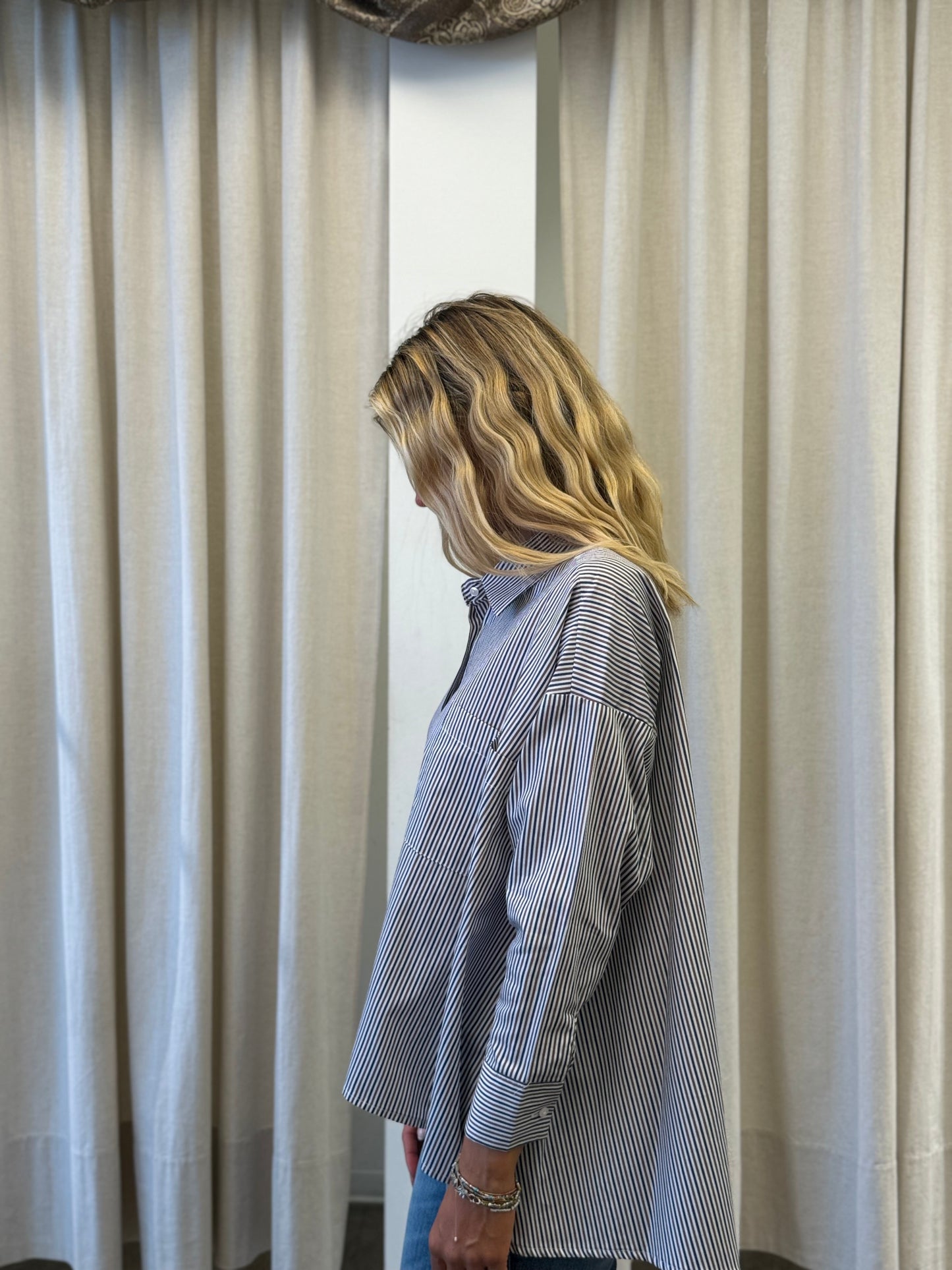 Eco Camicia over rigata BLU/MARRONE