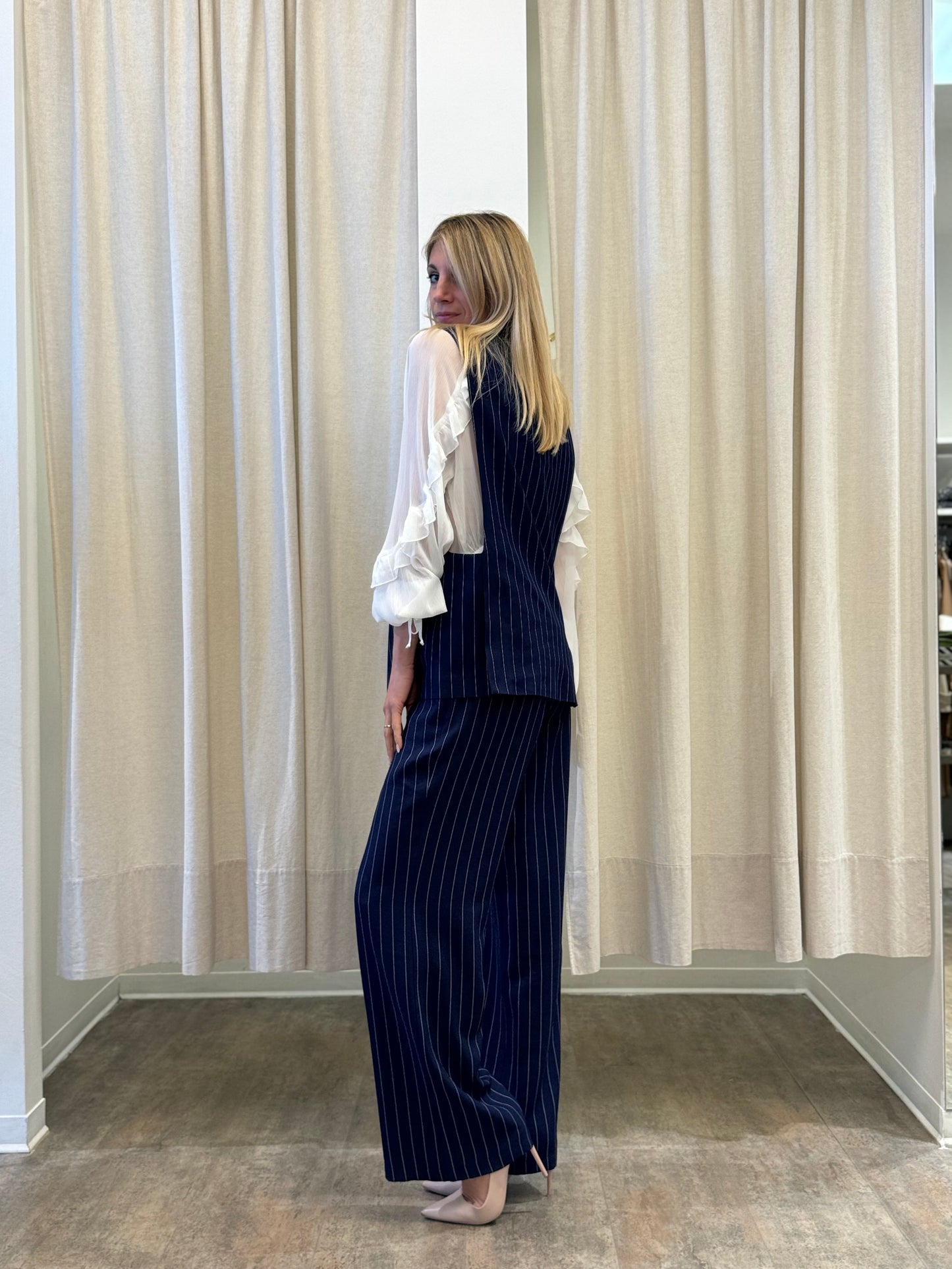 Susy Mix Set Gilet e Pantalone gessato BLU