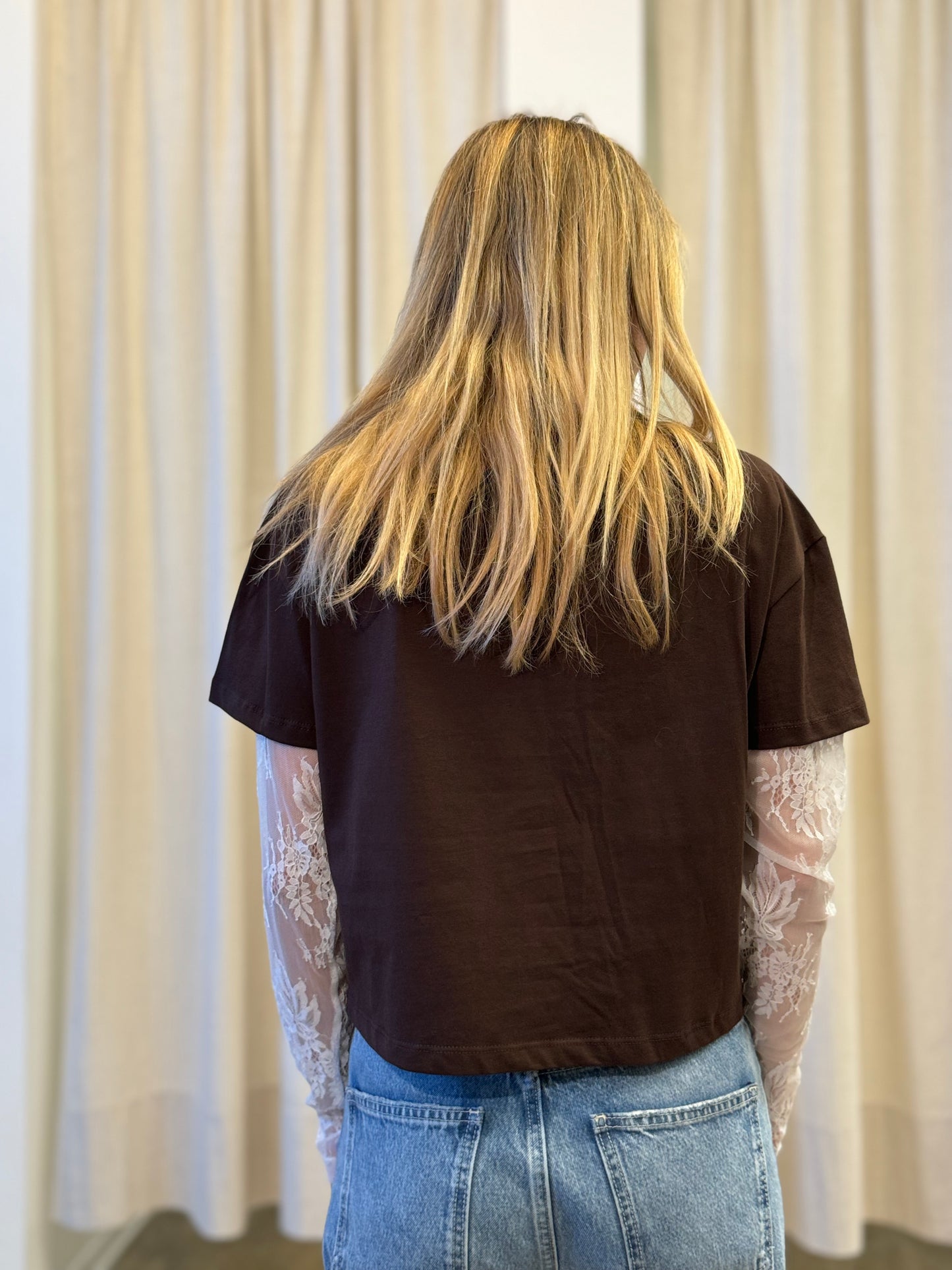 Susy Mix T-shirt "Moulin Rouge" con m/pizzo MARRONE
