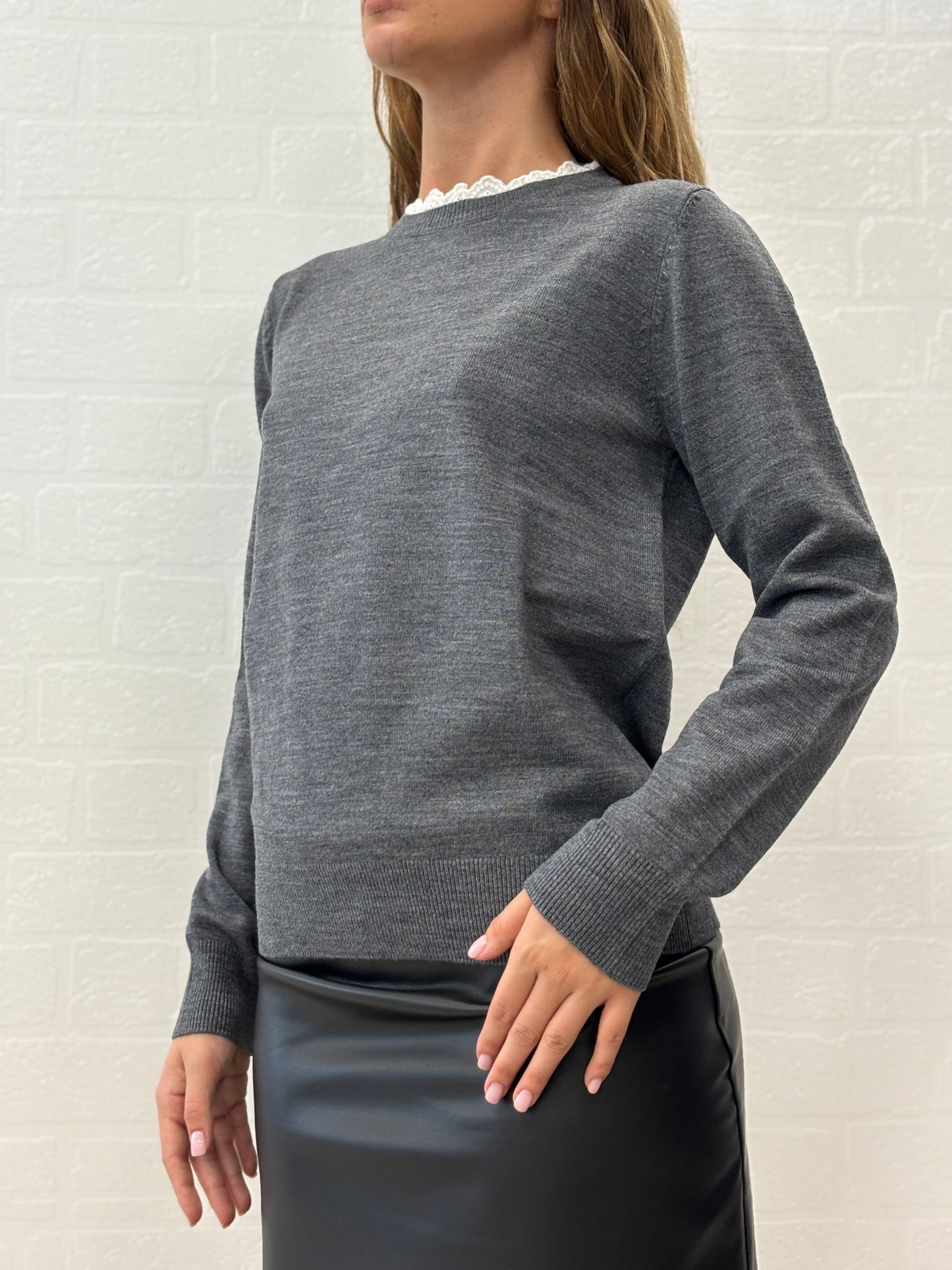 Kocca Maglia m/l lana girocollo pizzo GRIGIO