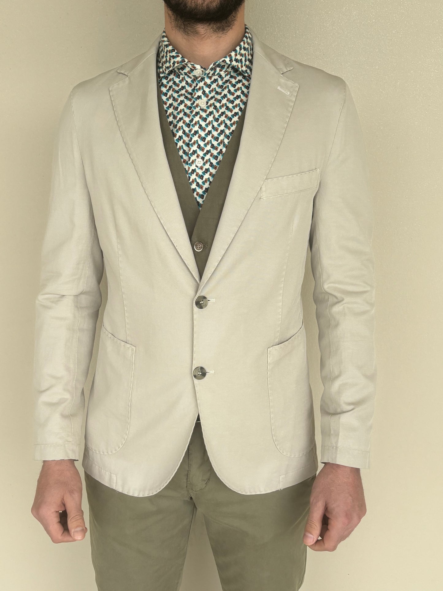 Loft88 giacca cotone-lino tasca toppa stretch BEIGE