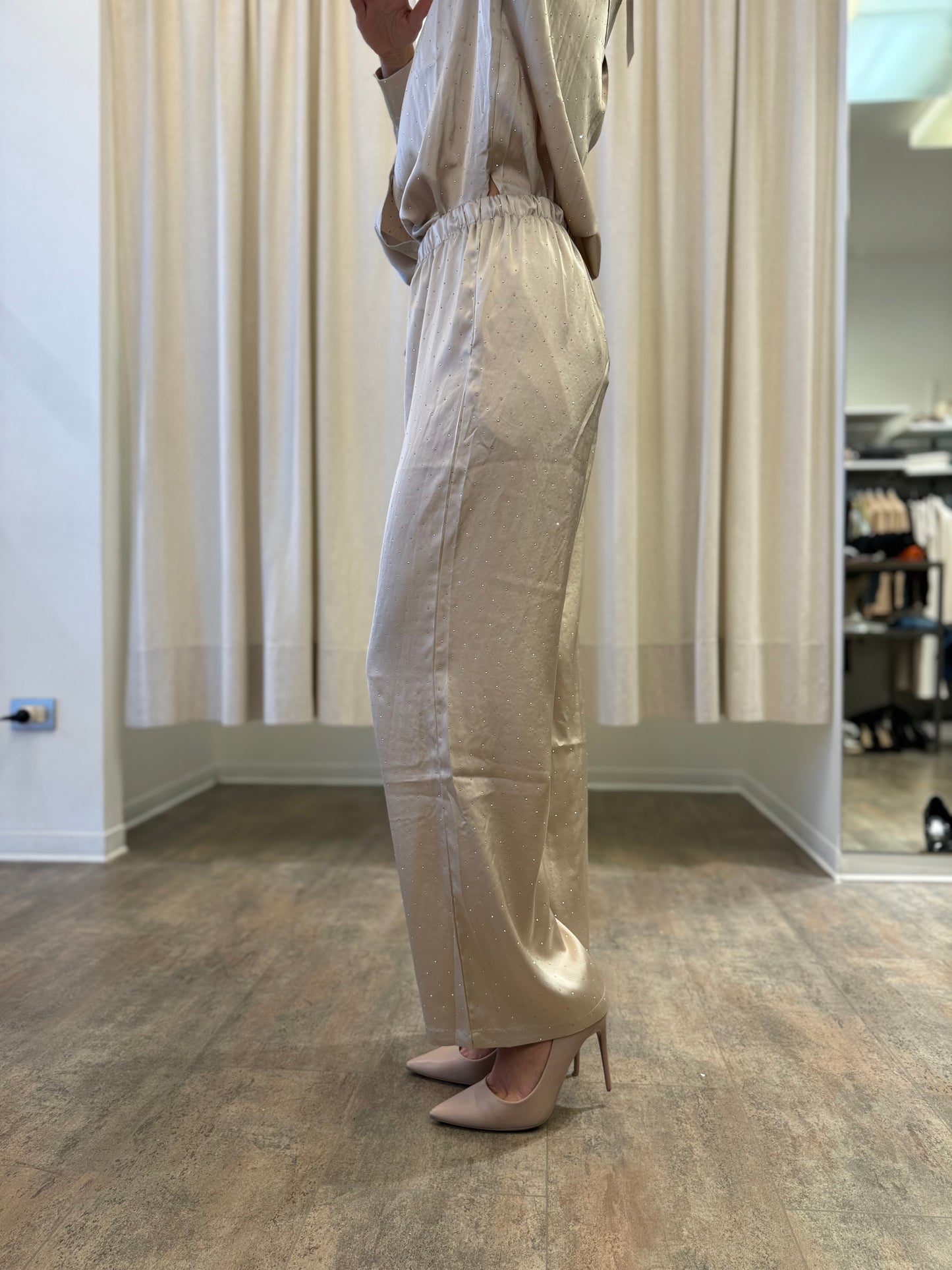 Molly Bracken Pantalone largo appl.strass BEIGE