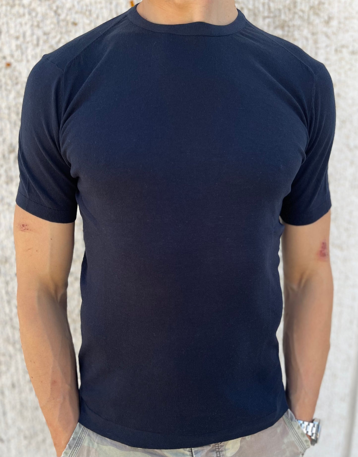 loft88 maglia manica corta in filo di cotone BLU