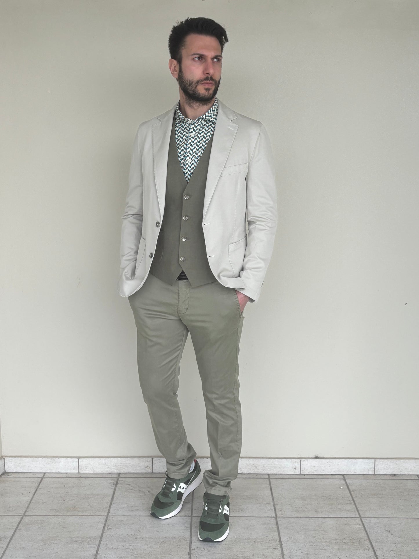 Loft88 giacca cotone-lino tasca toppa stretch BEIGE