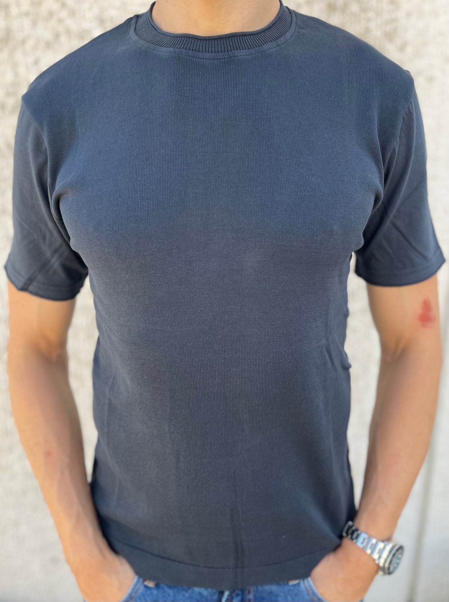 loft88 maglia manica corta in filo di cotone schiena liscia BLU