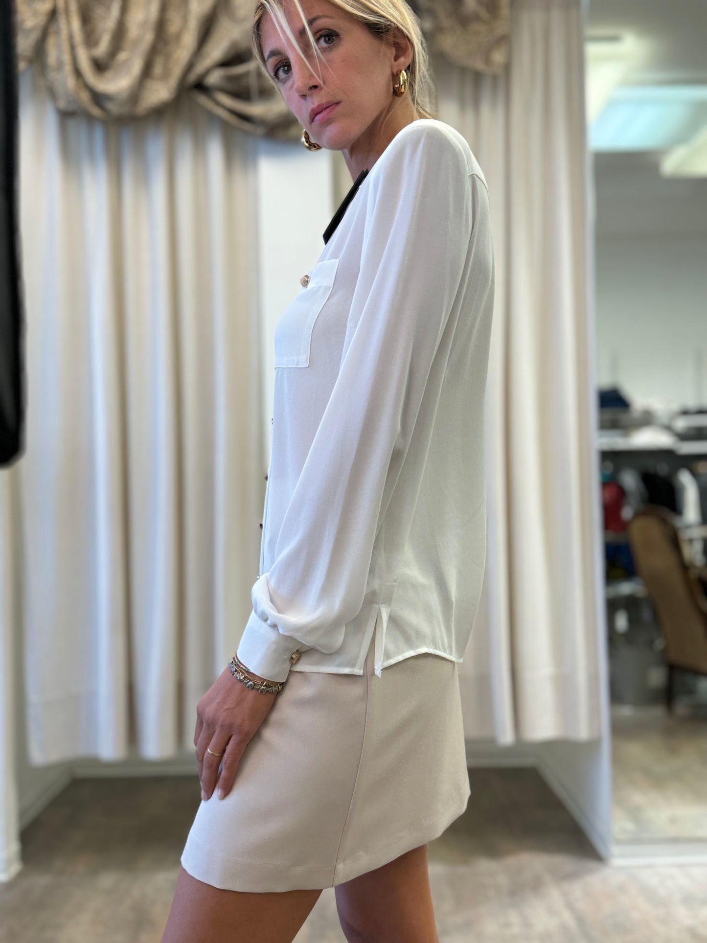 Relish Camicia m/lunga con collana più tasche BIANCO