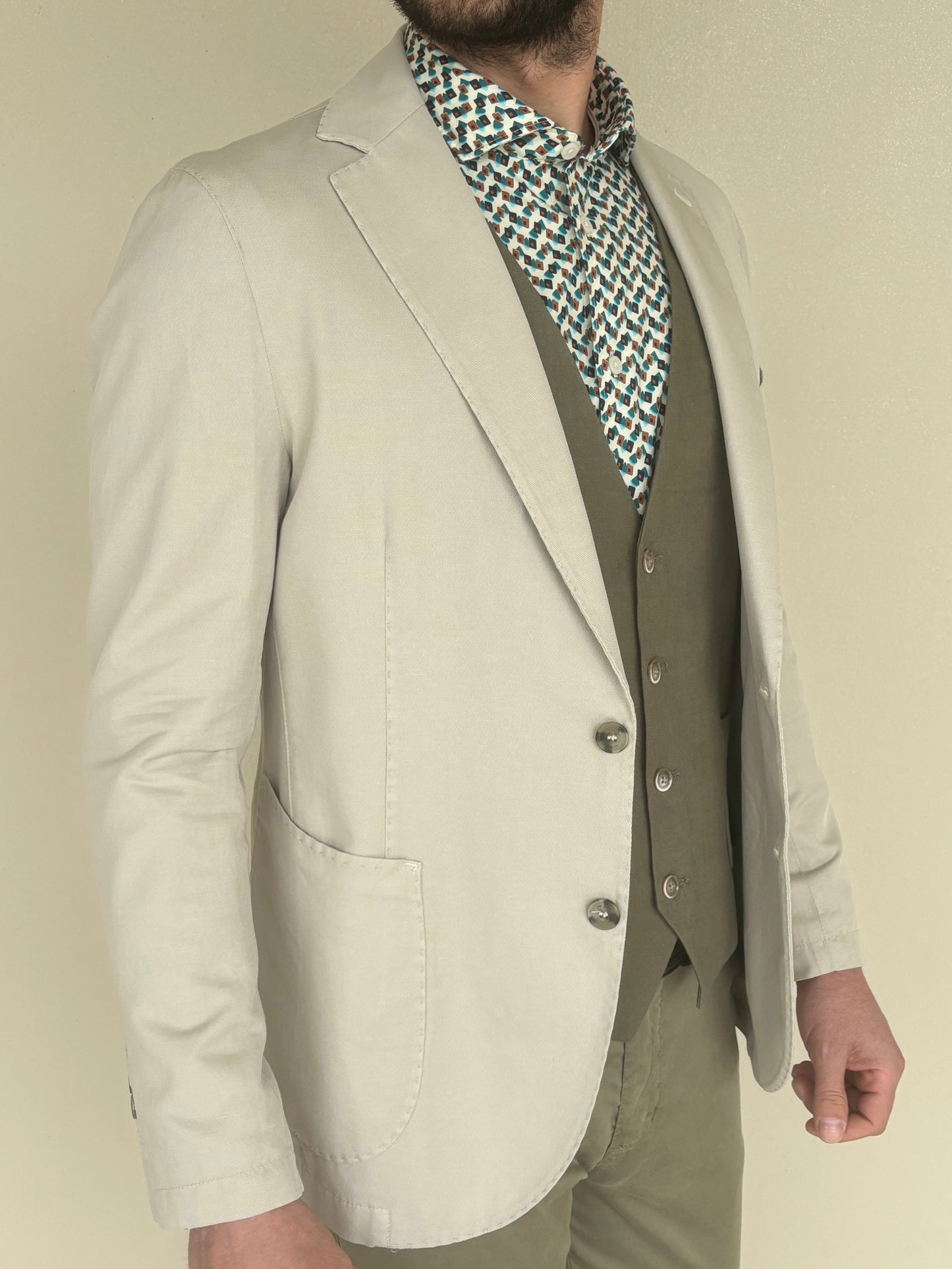 Loft88 giacca cotone-lino tasca toppa stretch BEIGE