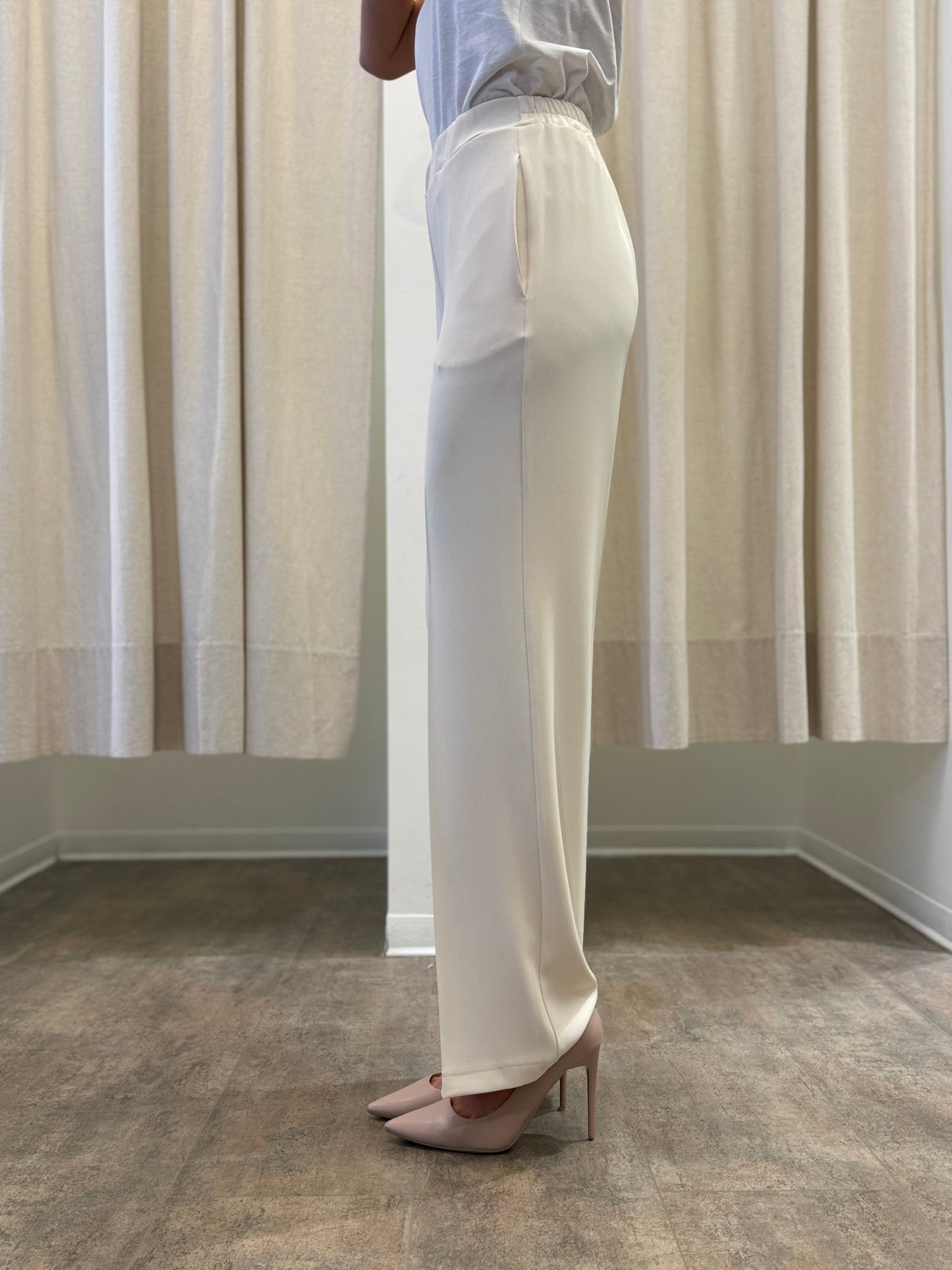 Susy Mix Pantalone tessuto scivolato largo CREMA