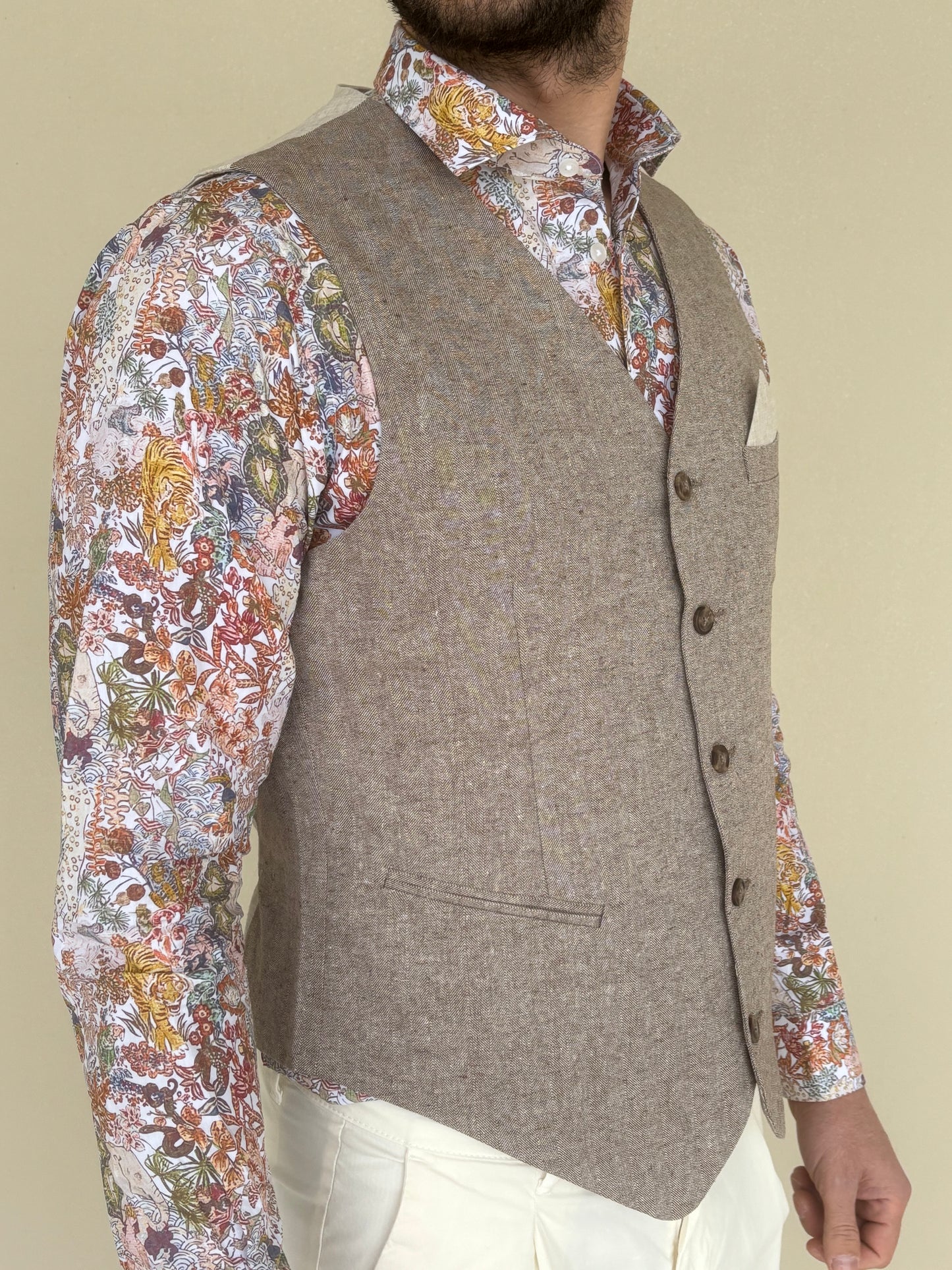 Philotinto gilet cotone-lino con taschino BEIGE