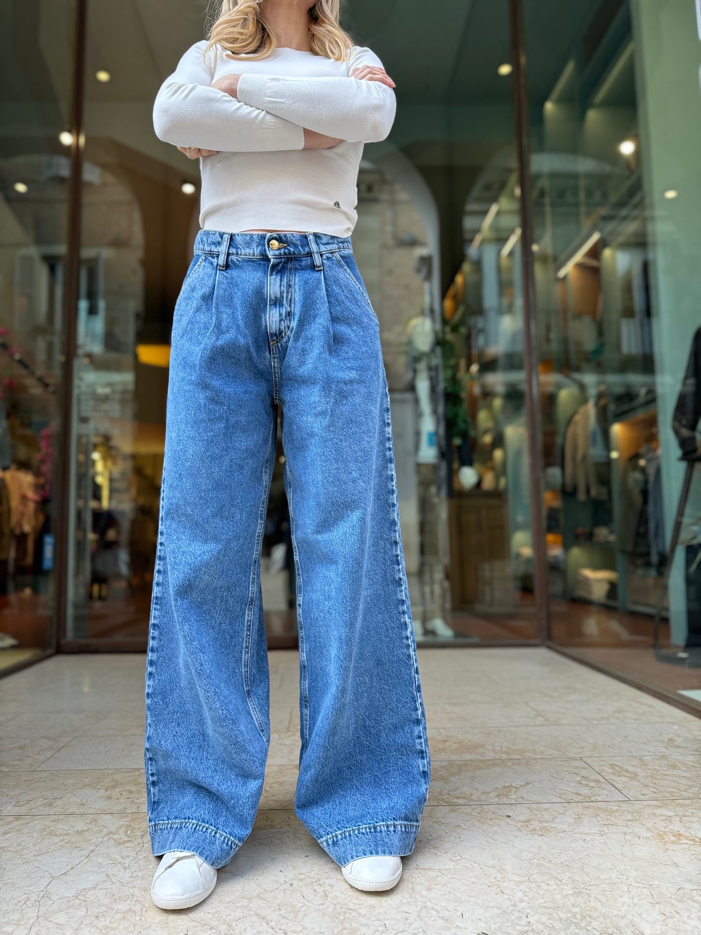 Cycle Jeans Olivia ampio vita alta con pences DENIM