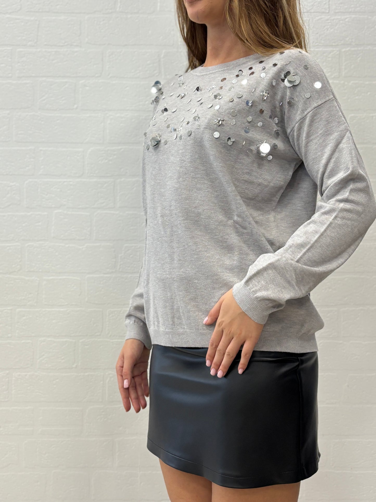 Griffai Maglia girocollo ml con paillettes e strass PERLA