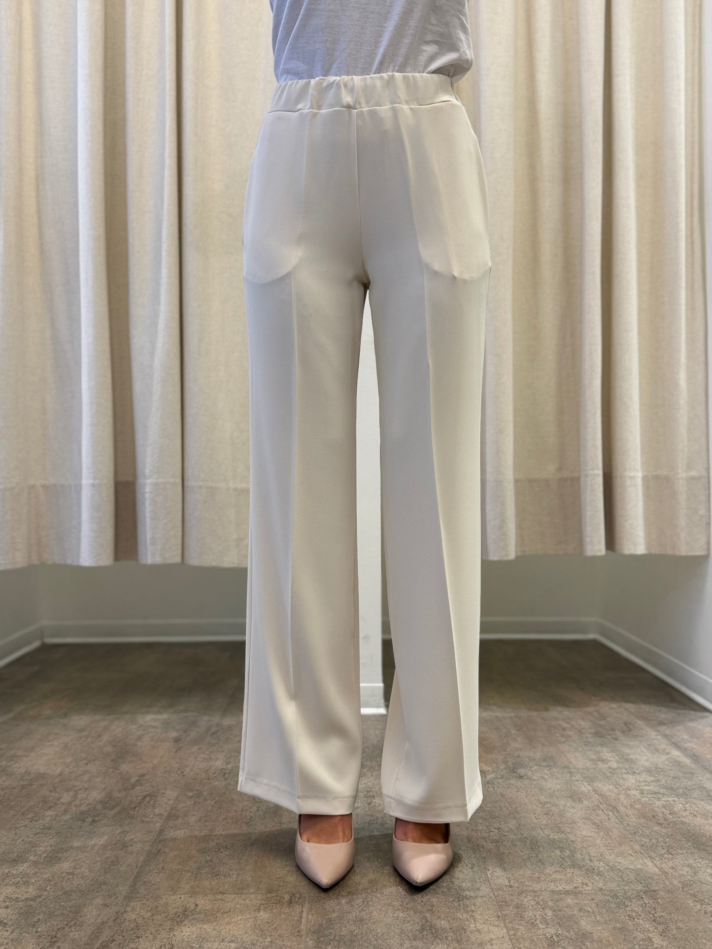 Susy Mix Pantalone tessuto scivolato largo CREMA