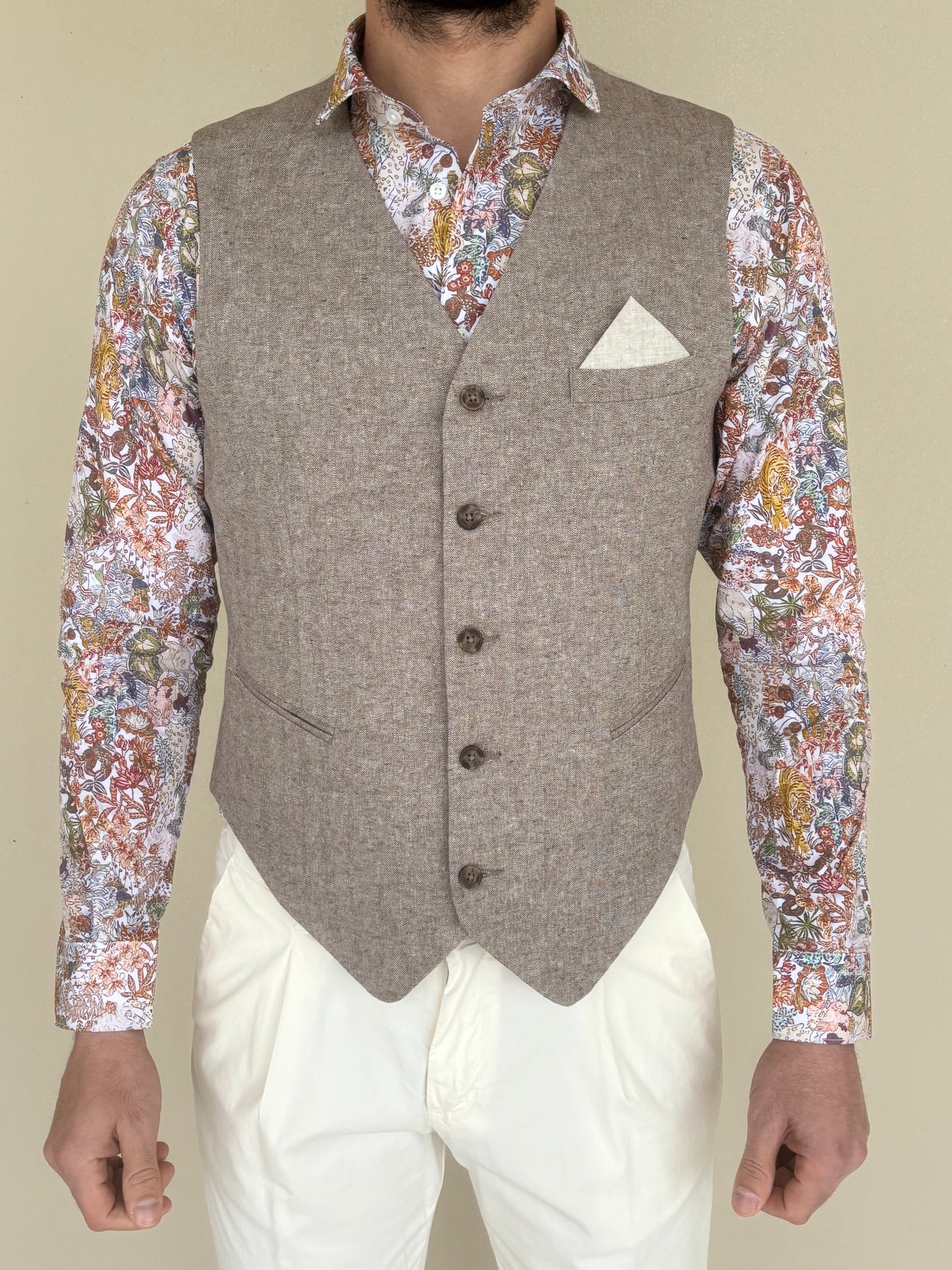 Philotinto gilet cotone-lino con taschino BEIGE