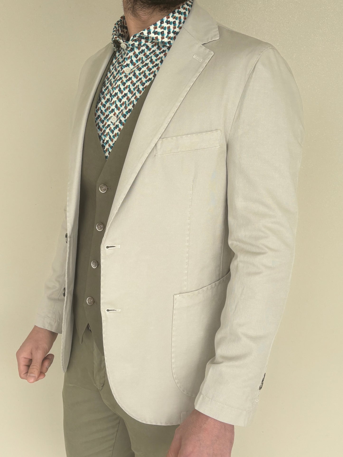 Loft88 giacca cotone-lino tasca toppa stretch BEIGE