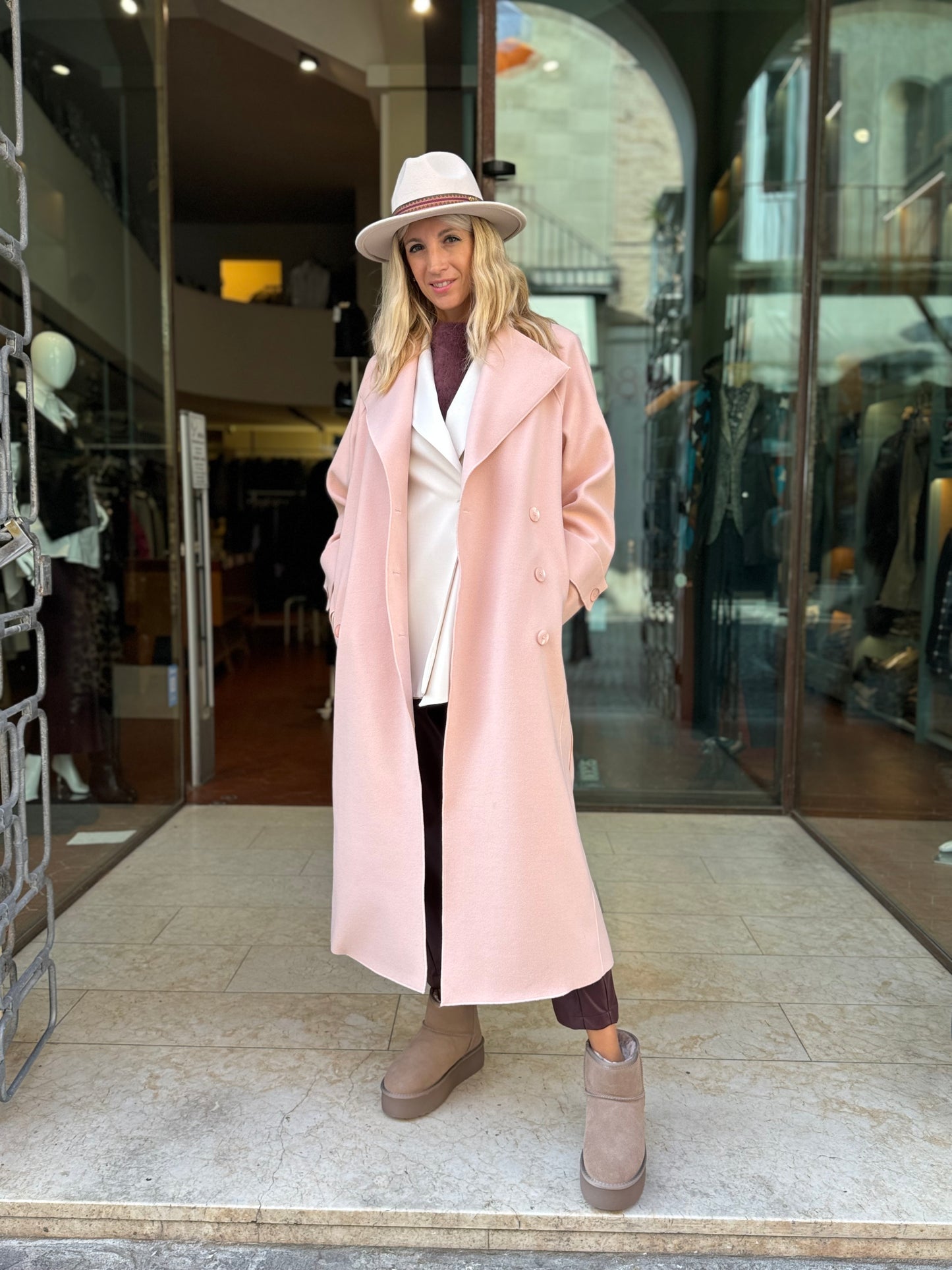 Merci Cappotto lana con rever over doppiopetto ROSA