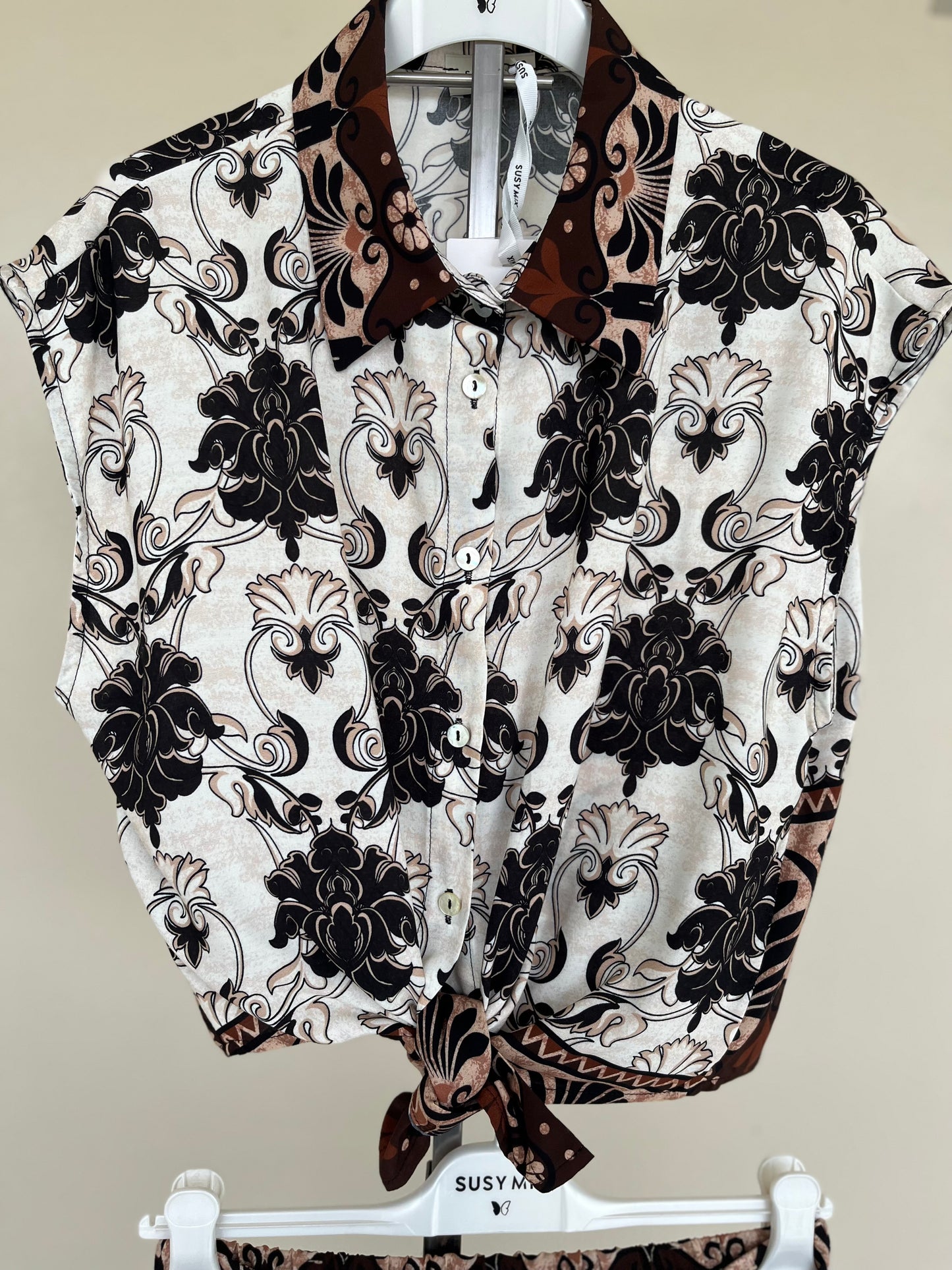 Susy mix camicia cropped fantasia BEIGE-MARRONE
