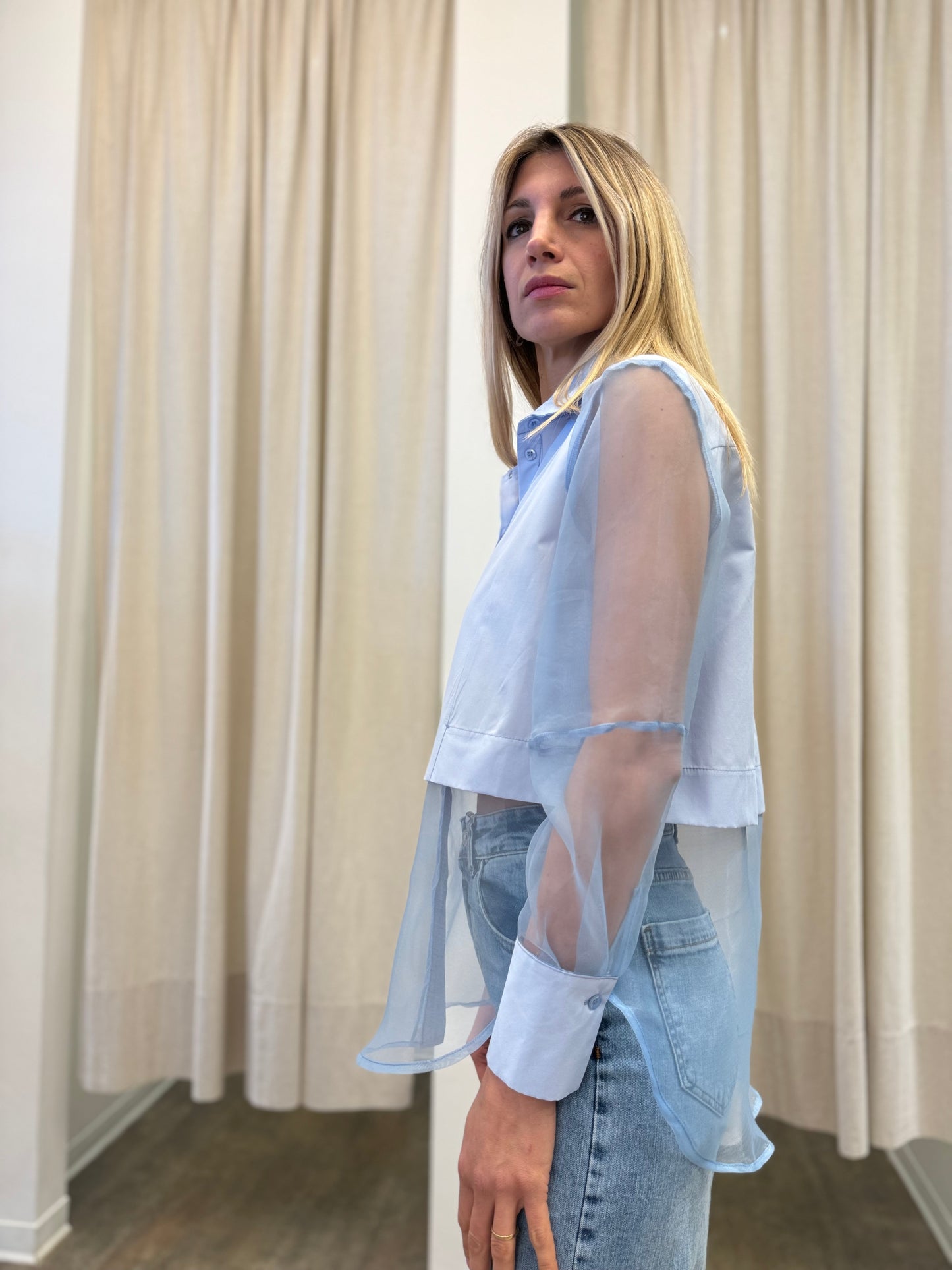 Susy Mix Camicia con inserti in trasparenza CELESTE