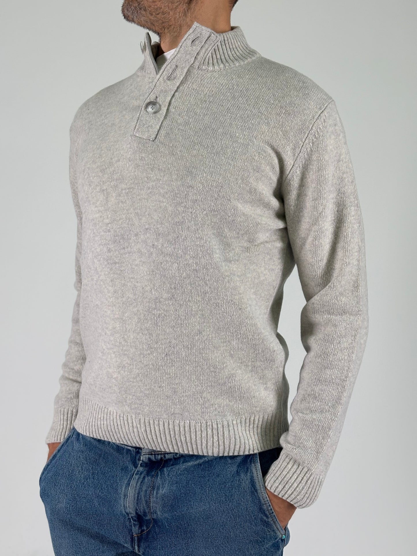 Sporting Mare Maglia in lana collo con zip e bottoni GRIGIO