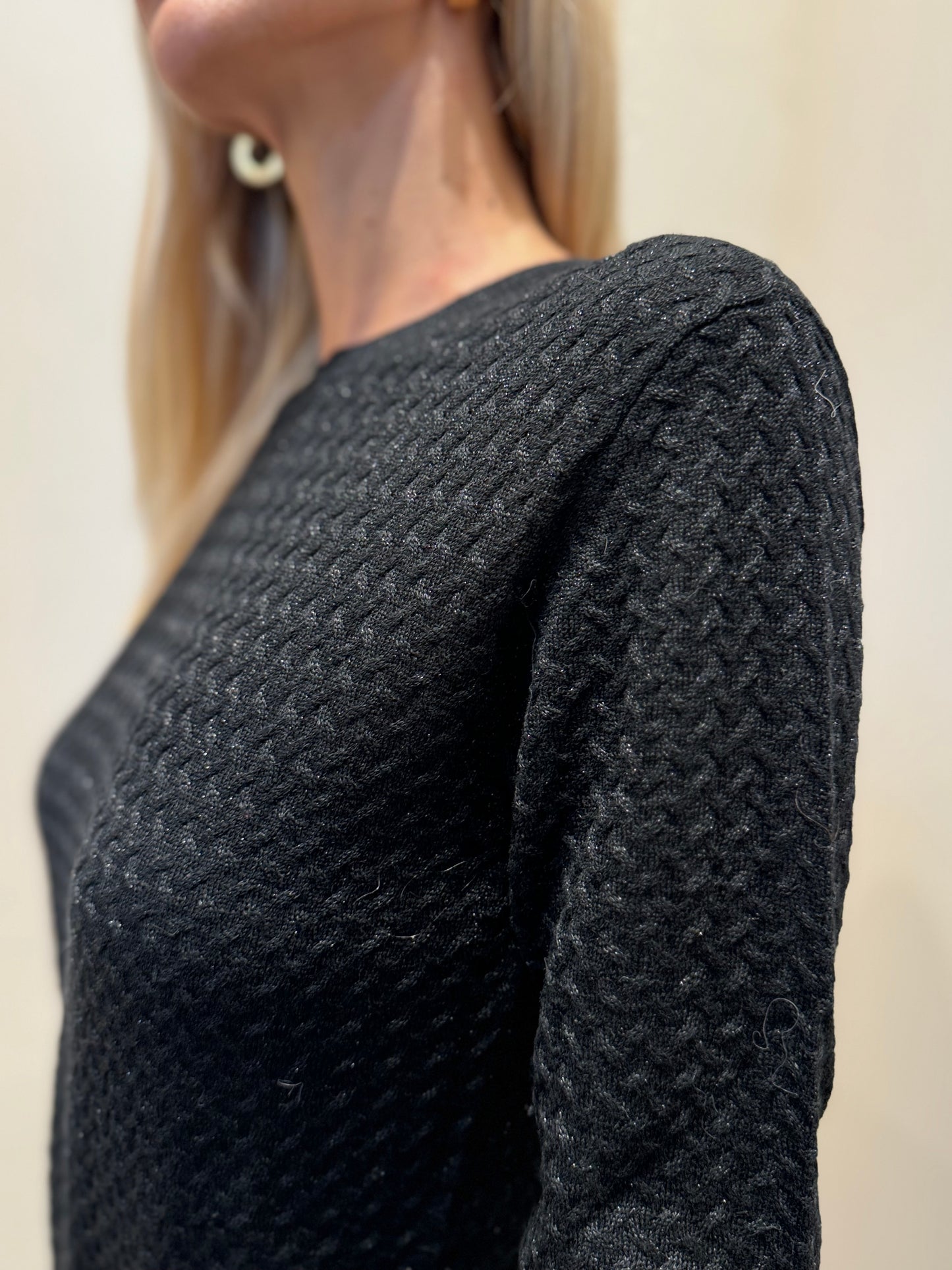 Kocca Maglia girocollo misto lana e lurex, lavorato NERO