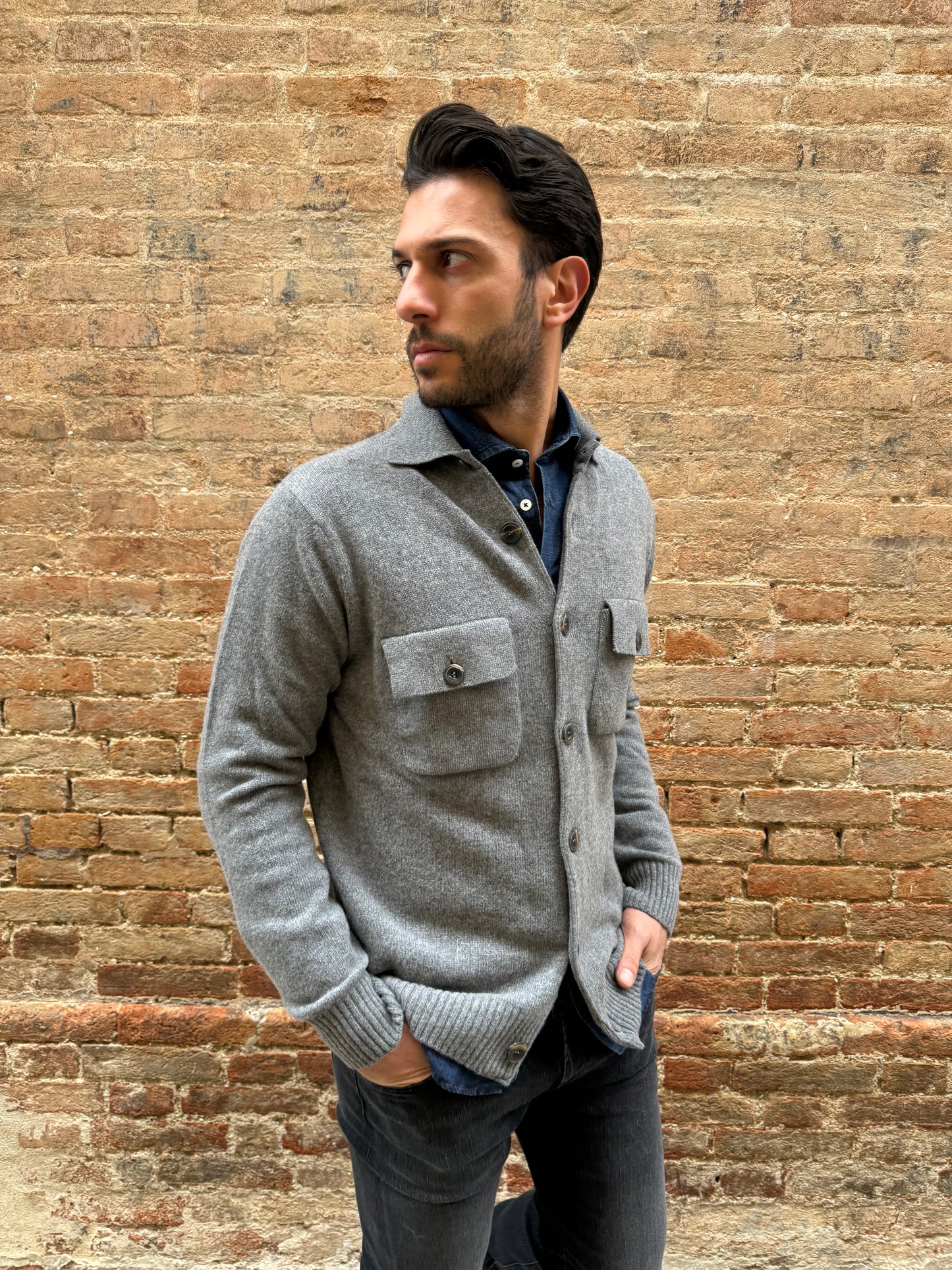 Retrois Giacca maglia con bottoni e collo revers GRIGIO