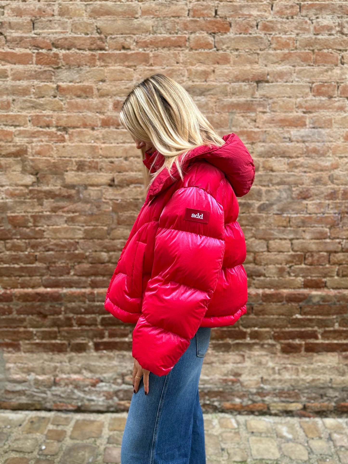 Add Bomber in nylon ultrashiny con cappuccio FUCSIA