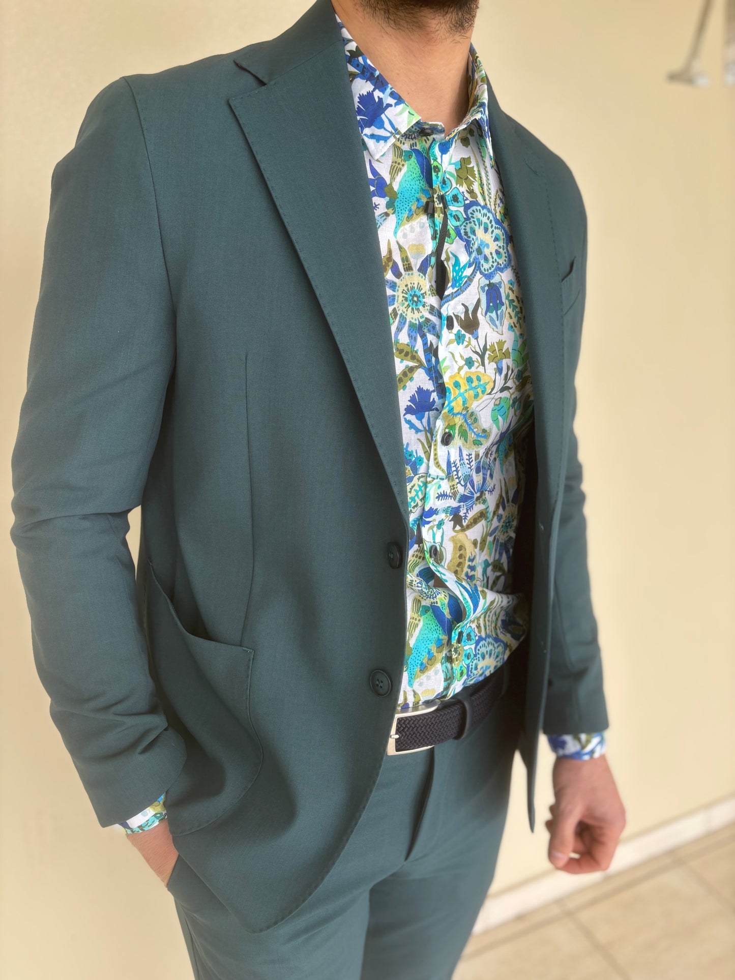 Gianni Lupo Camicia in cotone base BIANCO fantasia floreale BLU/VERDE