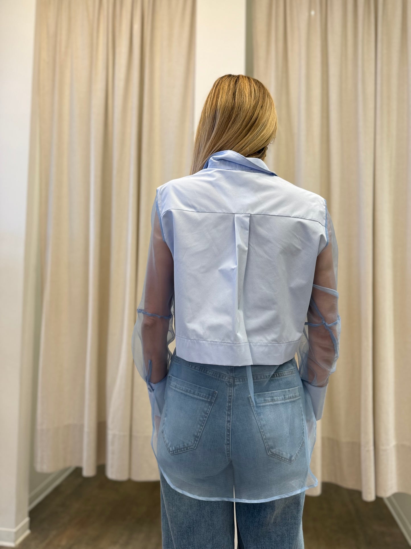 Susy Mix Camicia con inserti in trasparenza CELESTE